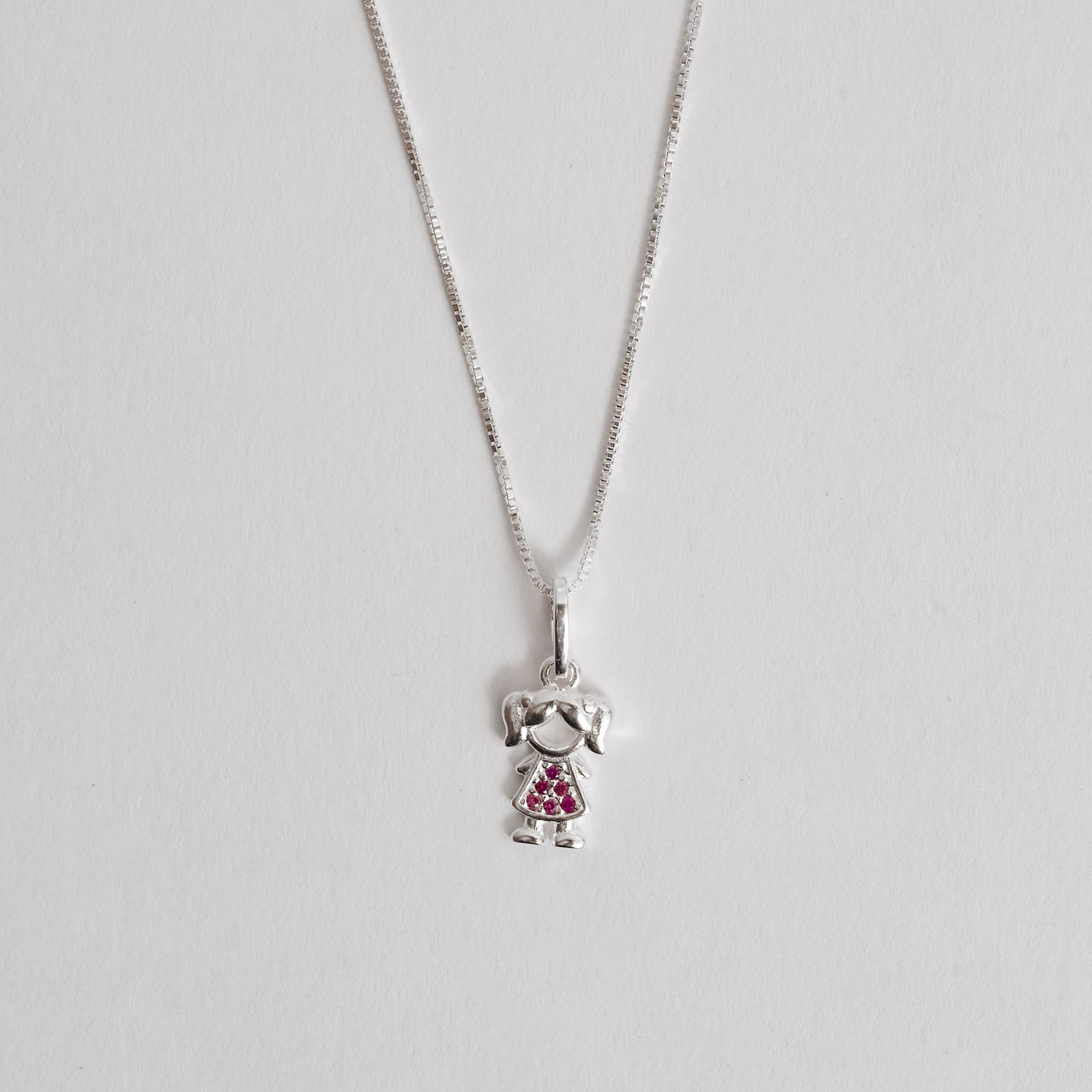 Imagem Colar pingente menina detalhe zircônias rosa 10mm 45cm