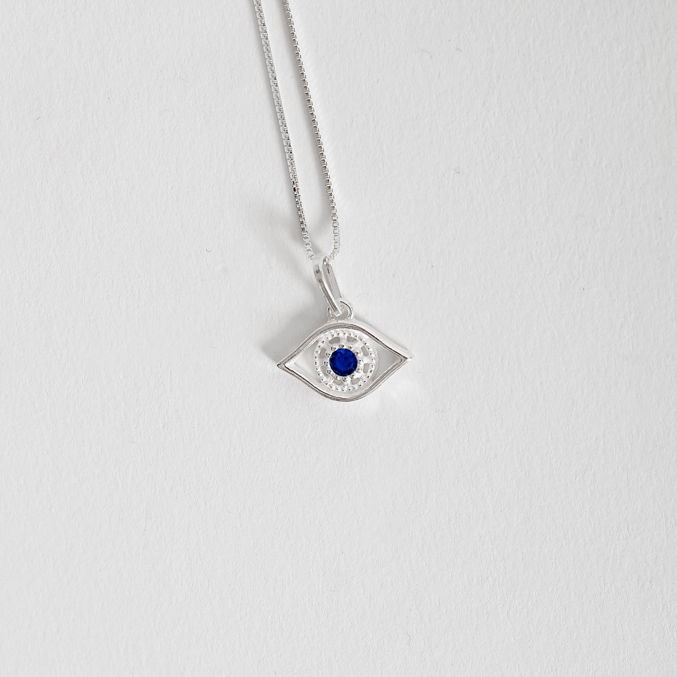 Imagem Colar pingente olho com zircônia azul 15mm 45cm