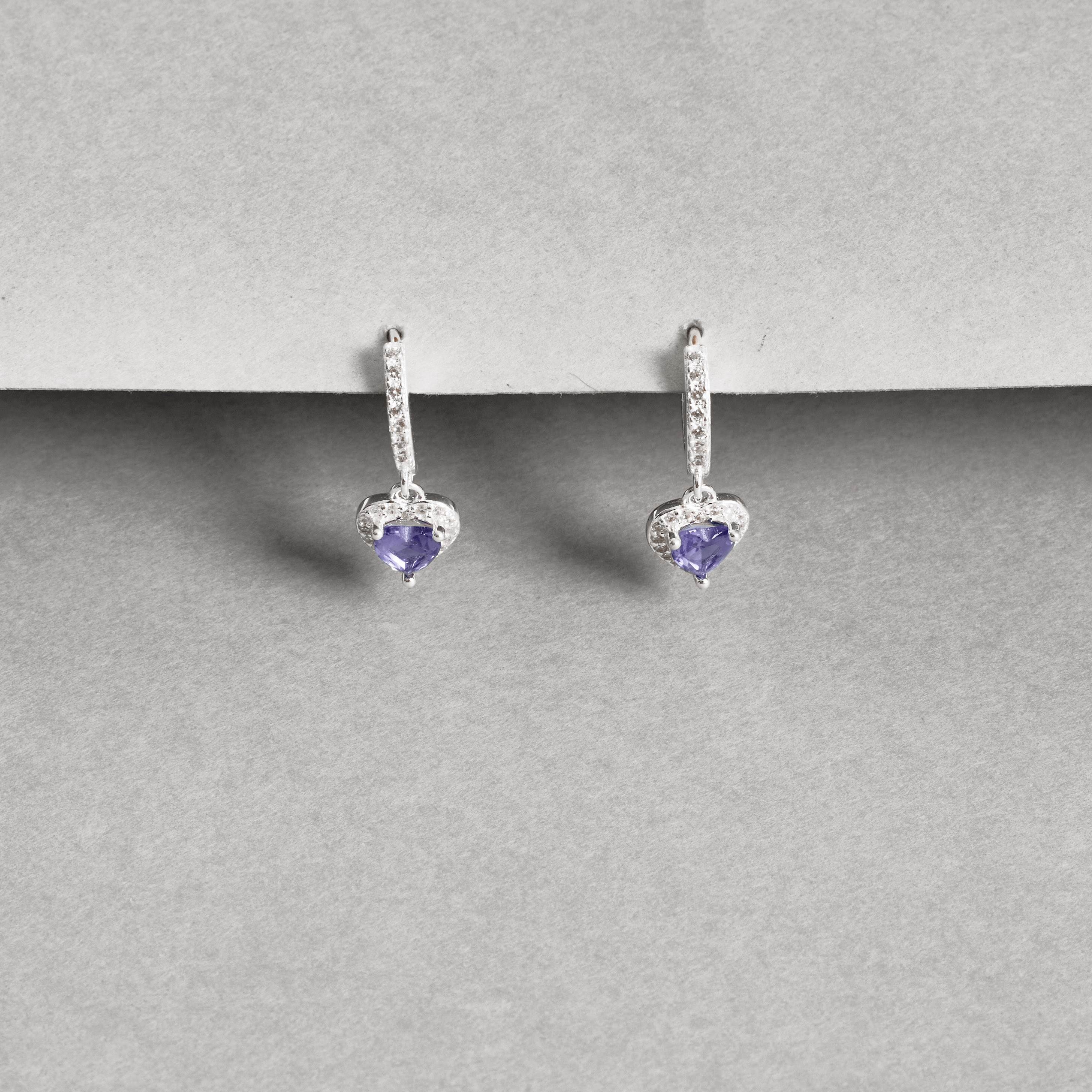 Argola click cravejada 11mm pingente zircônia coração lilás