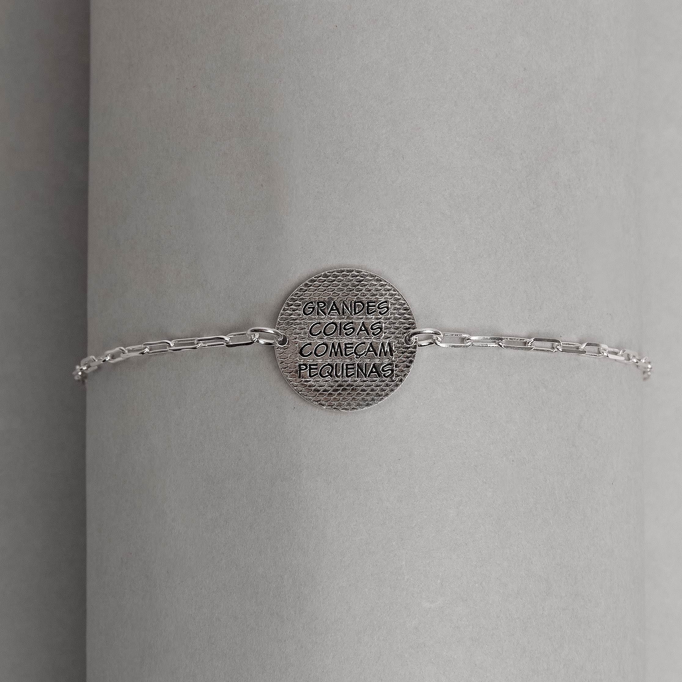Imagem Secundária Pulseira entremeio medalha dupla face borboleta e frase 15mm