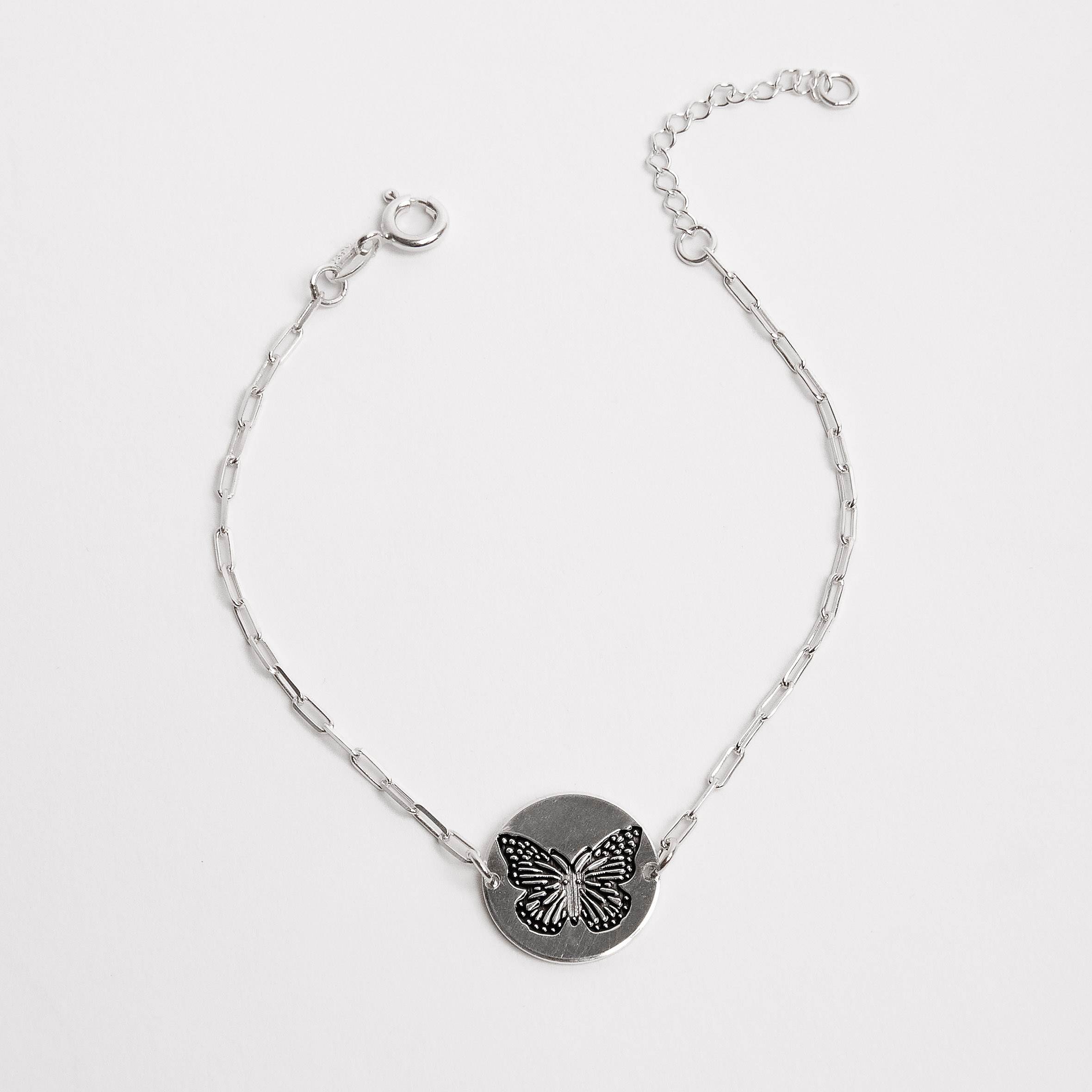 Imagem Pulseira entremeio medalha dupla face borboleta e frase 15mm