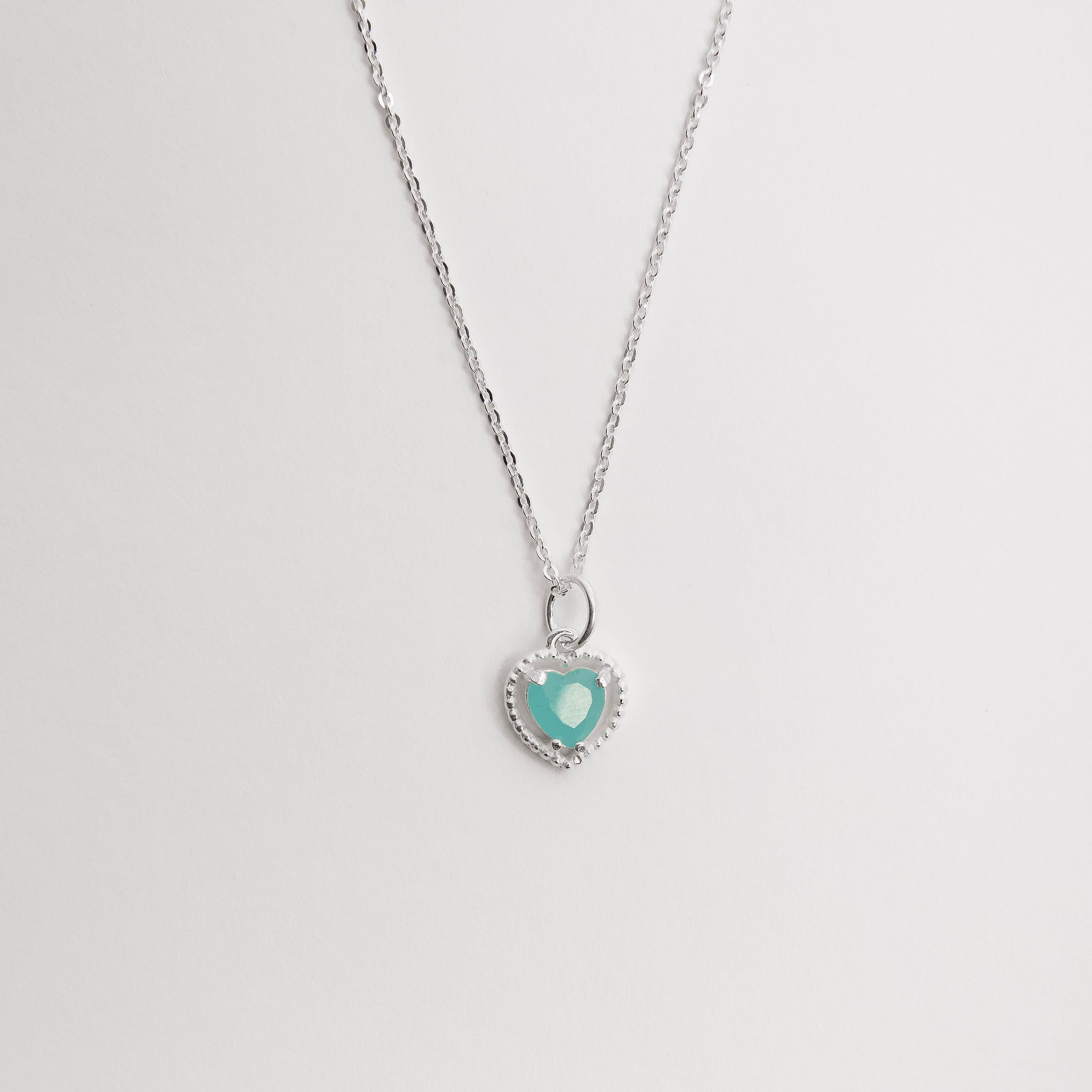 Imagem Colar pingente zircônia coração azul tiffany 6mm corrente cadeadinho 40cm