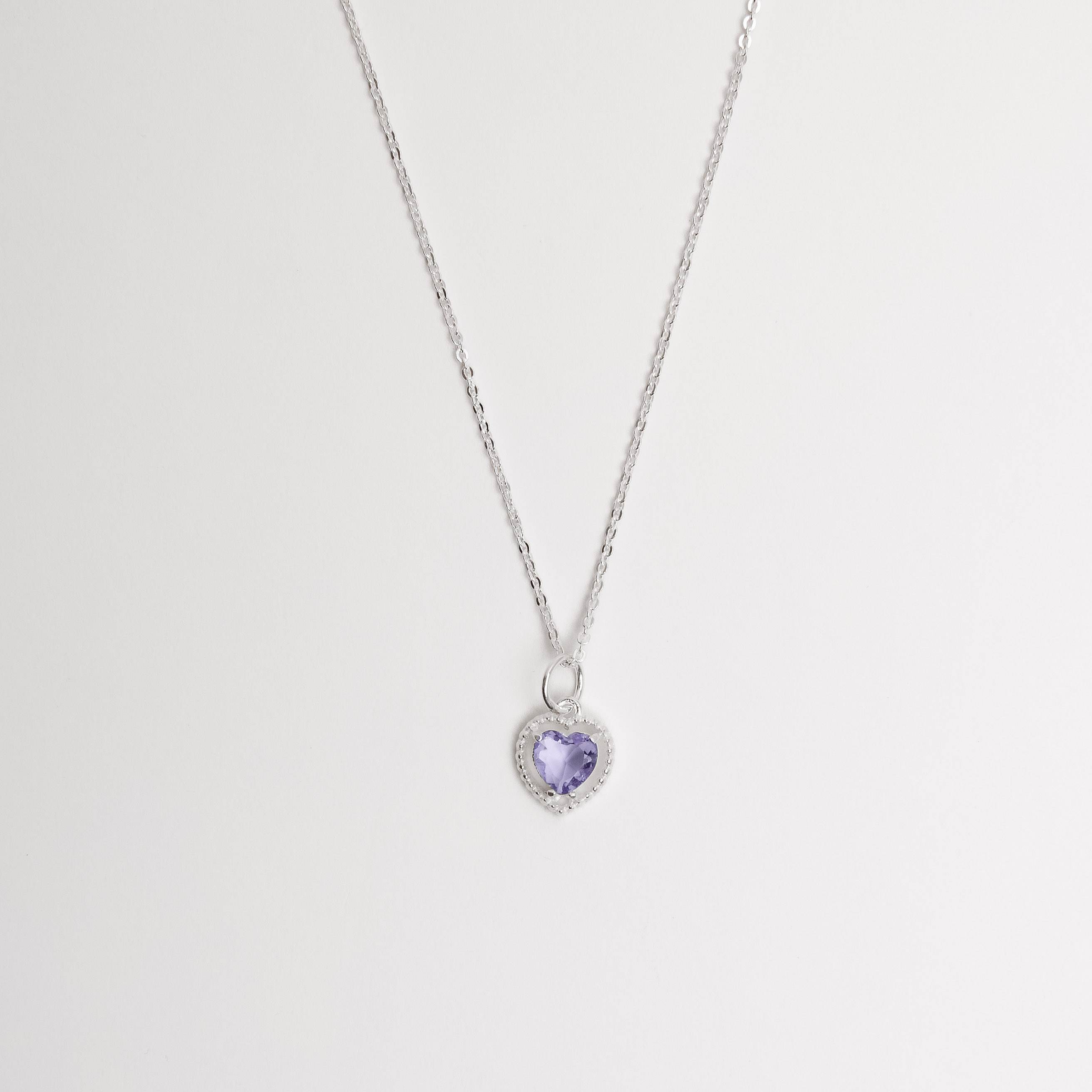 Imagem Colar pingente zircônia coração lilás 6mm corrente cadeadinho 40cm