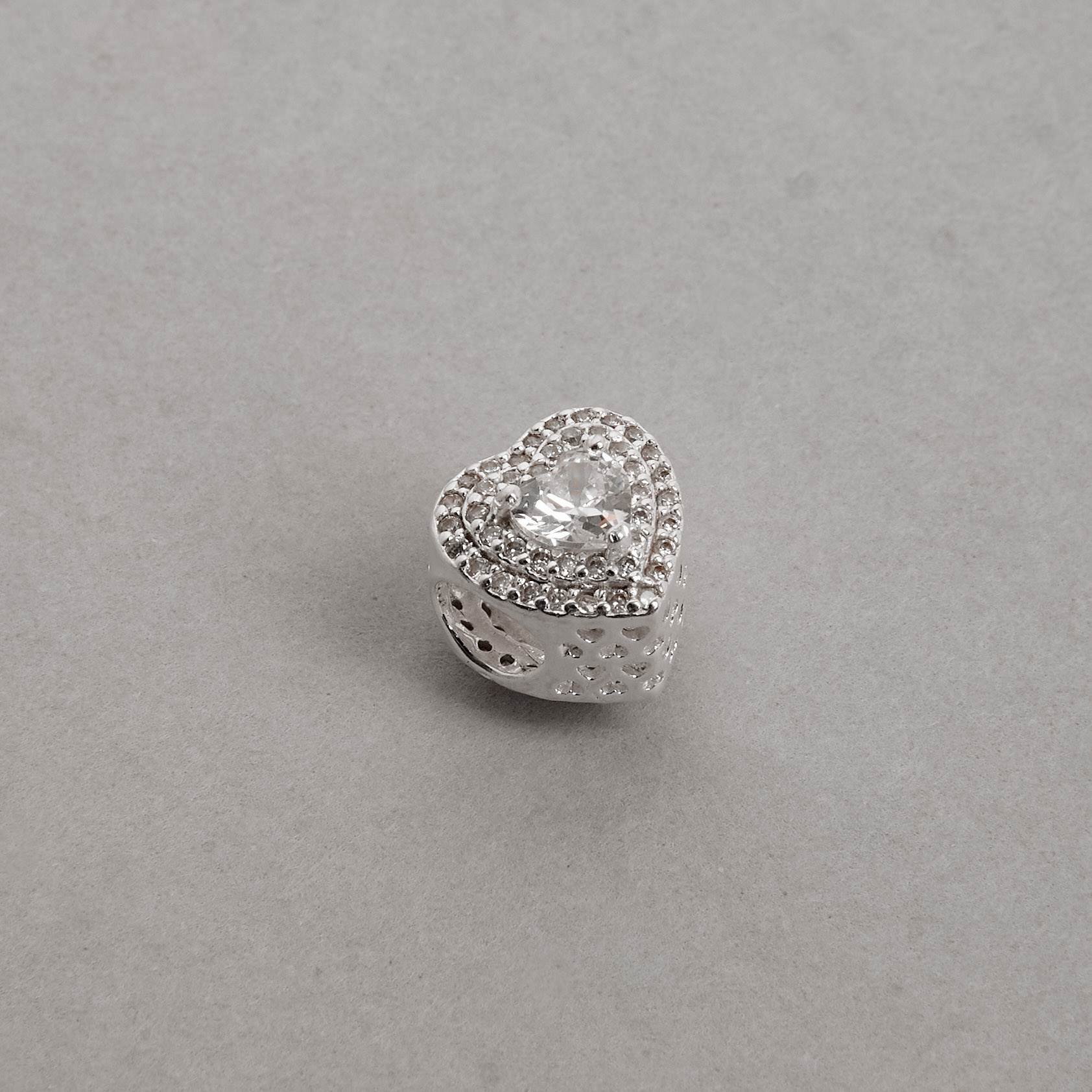 Berloque separador zircônia coração com duplo cravejado 11mm