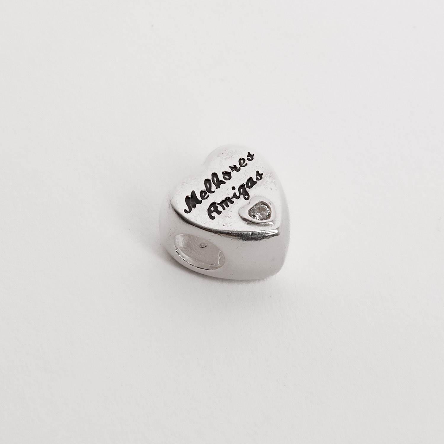Berloque separador coração best friends/melhores amigas detalhe zircônia 12mm resina