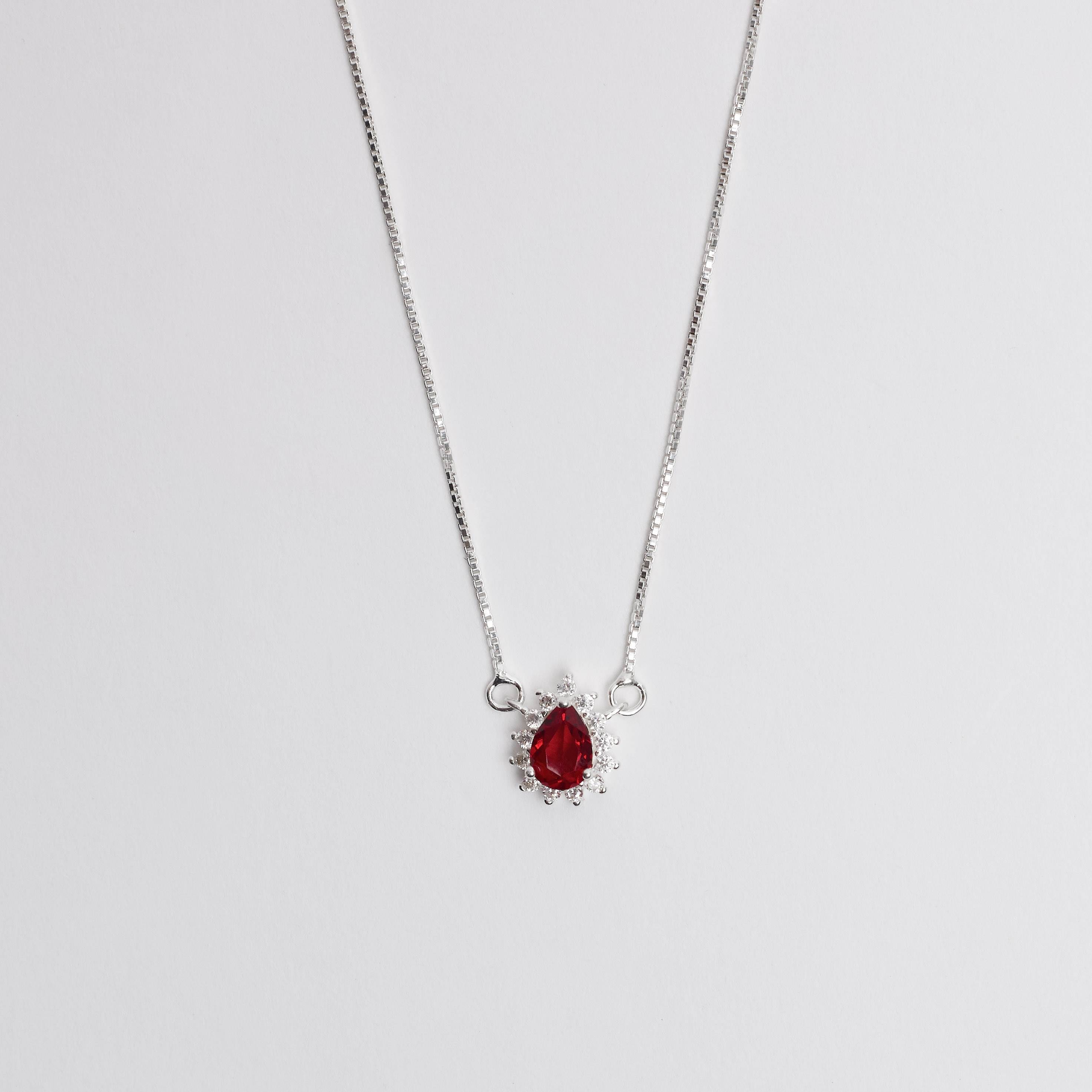 Colar zircônia gota rubi com cravejado 11mm v15 45cm