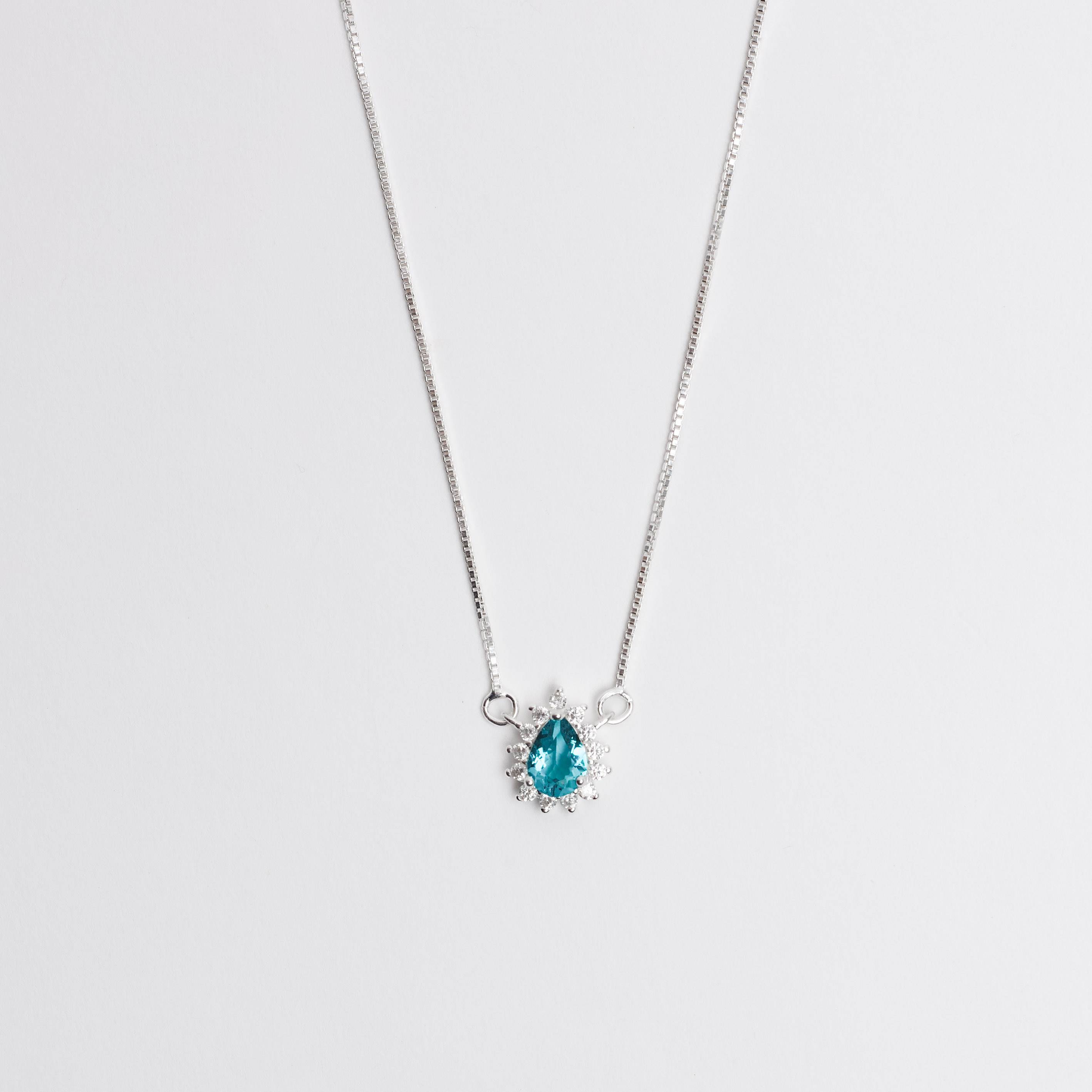 Colar zircônia gota turquesa com cravejado 11mm v15 45cm