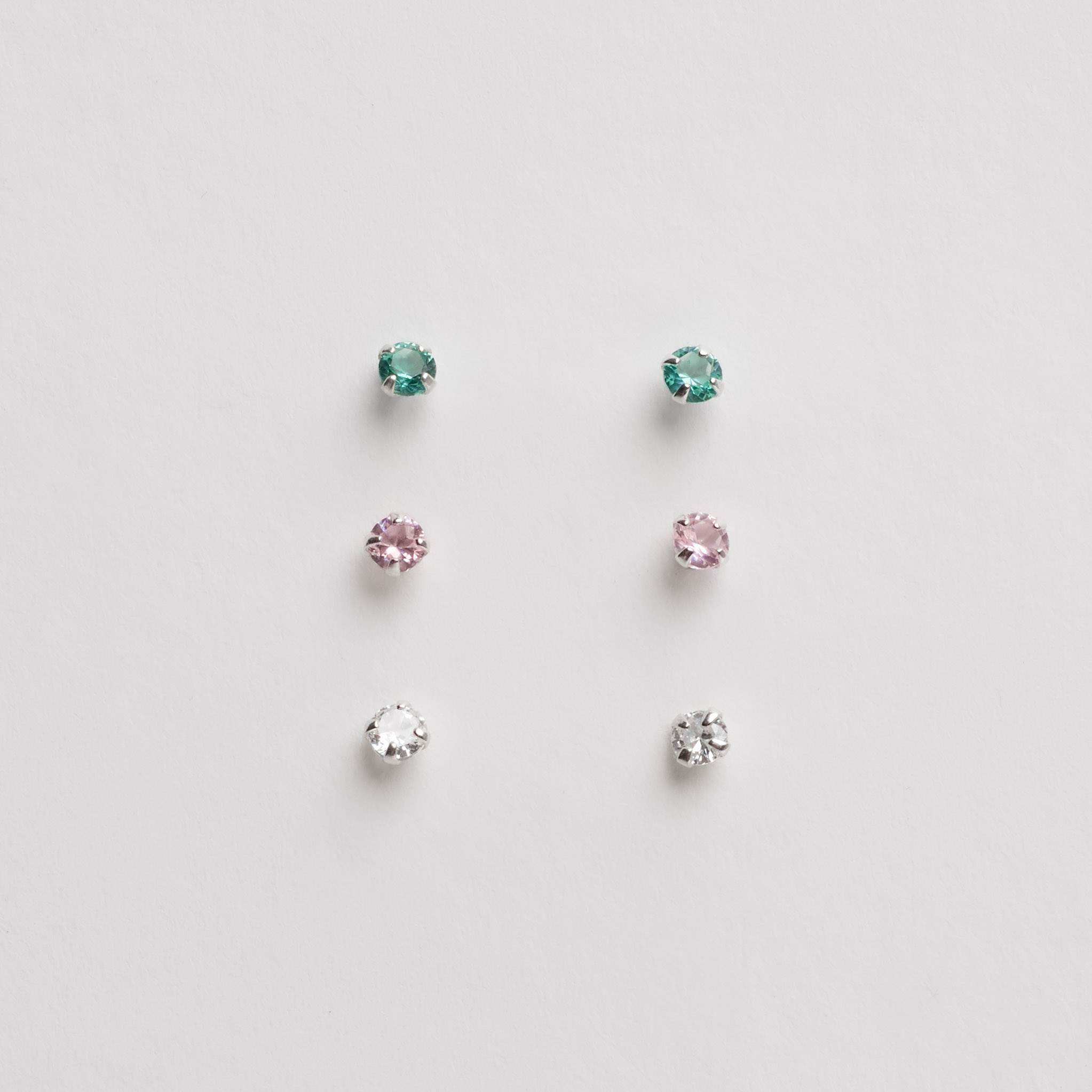 Trio zircônias 3mm cristal, rosa e turmalina
