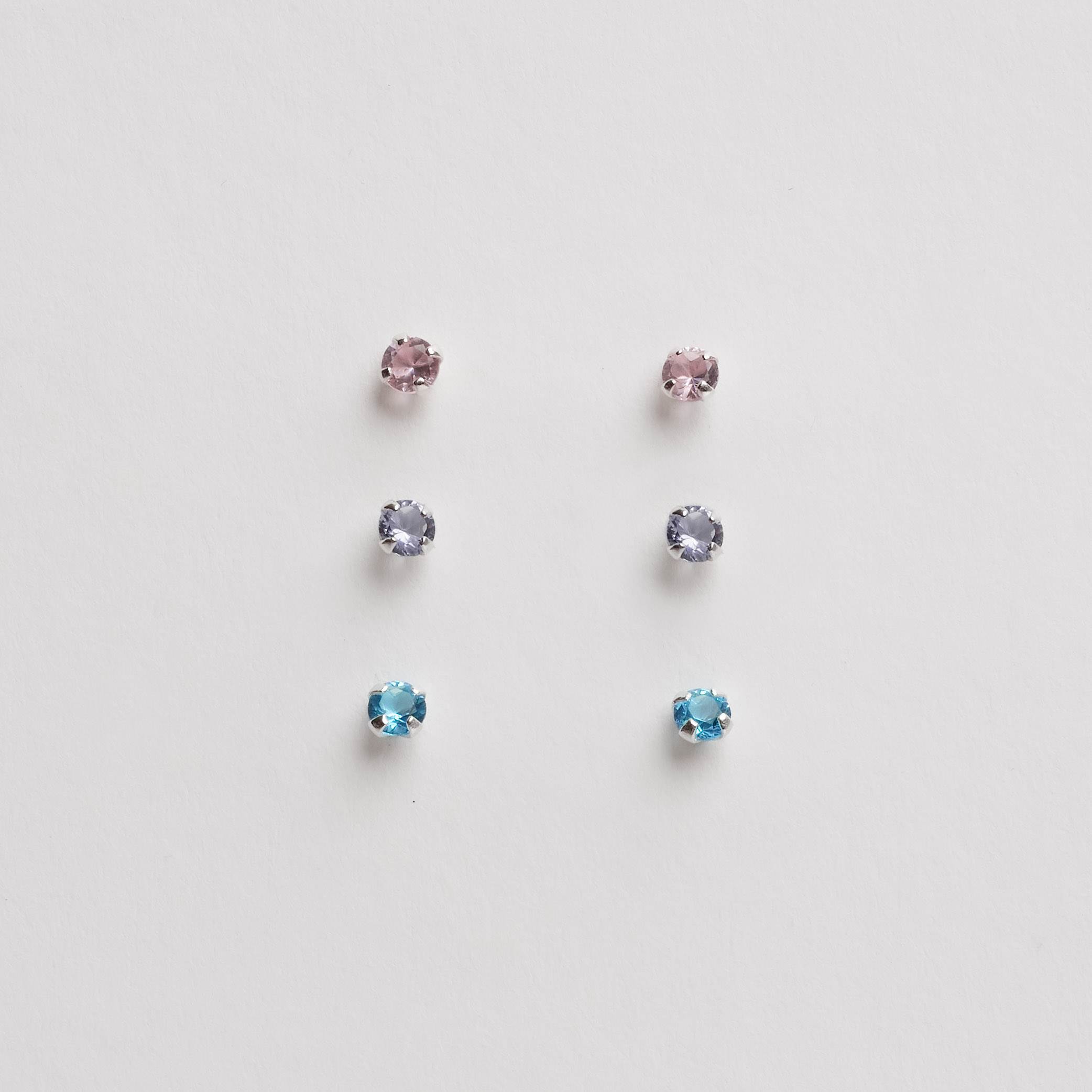 Trio zircônias 3mm rosa, lilás e azul