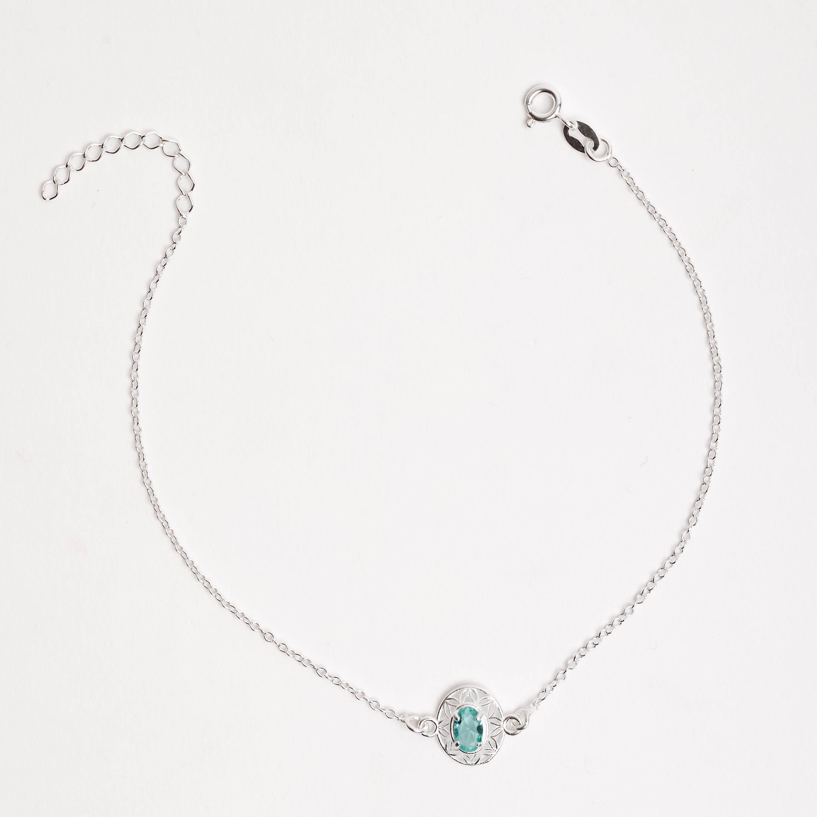 Pulseira entremeio medalha trabalhada 11mm com zircônia oval turmalina 20+3cm