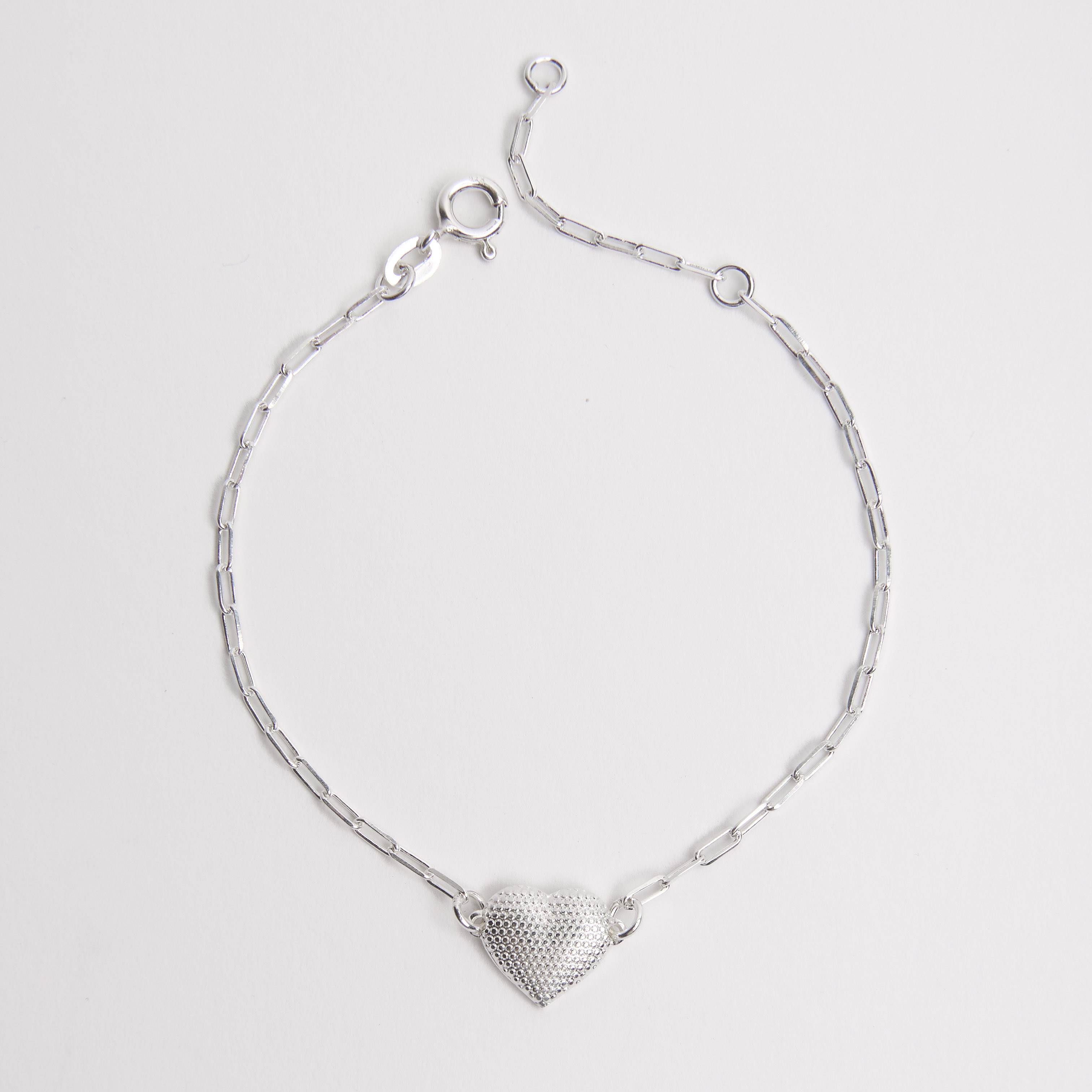 Pulseira entremeio coração com bolinhas 13mm 19cm