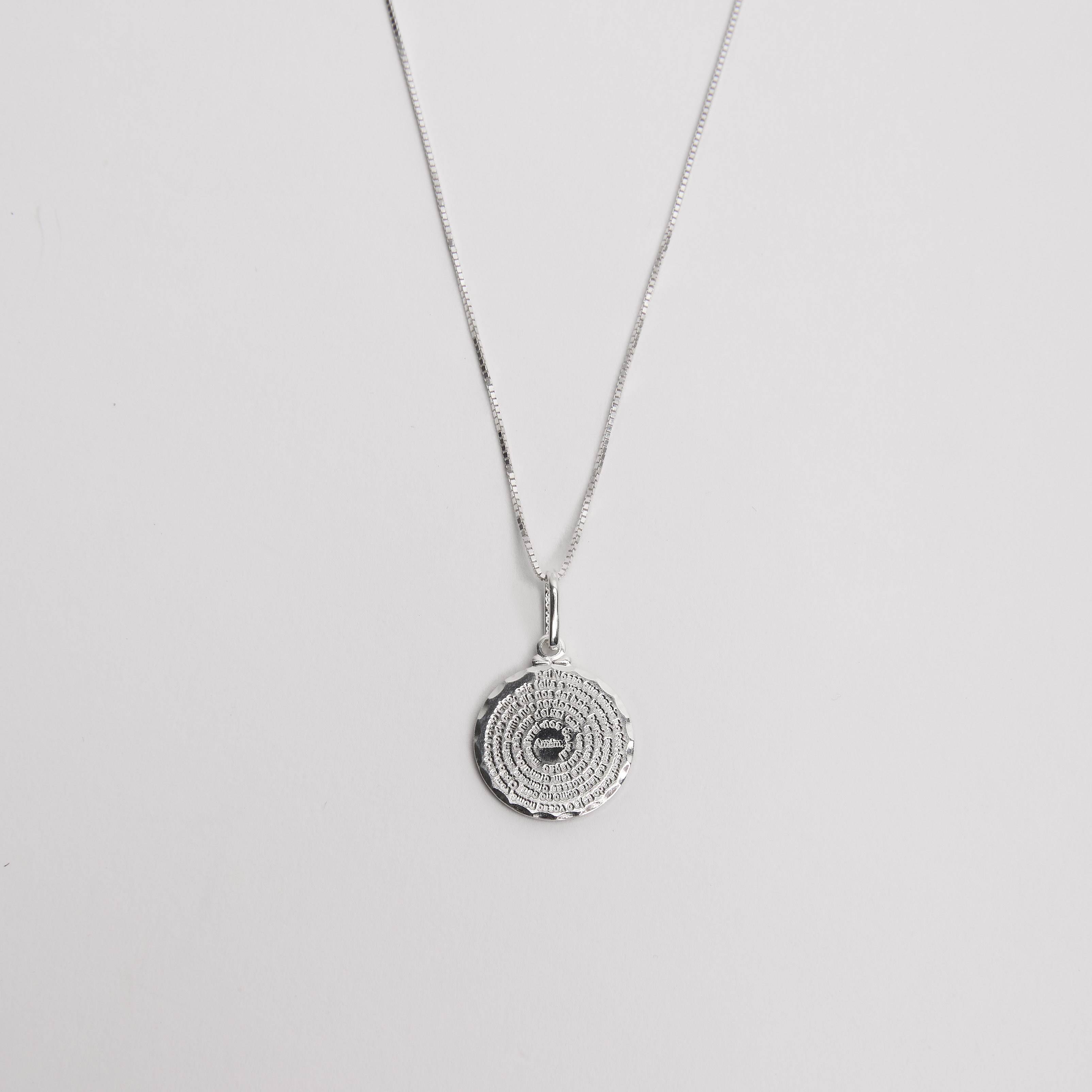 Colar pingente medalha Pai Nosso 15mm 45cm