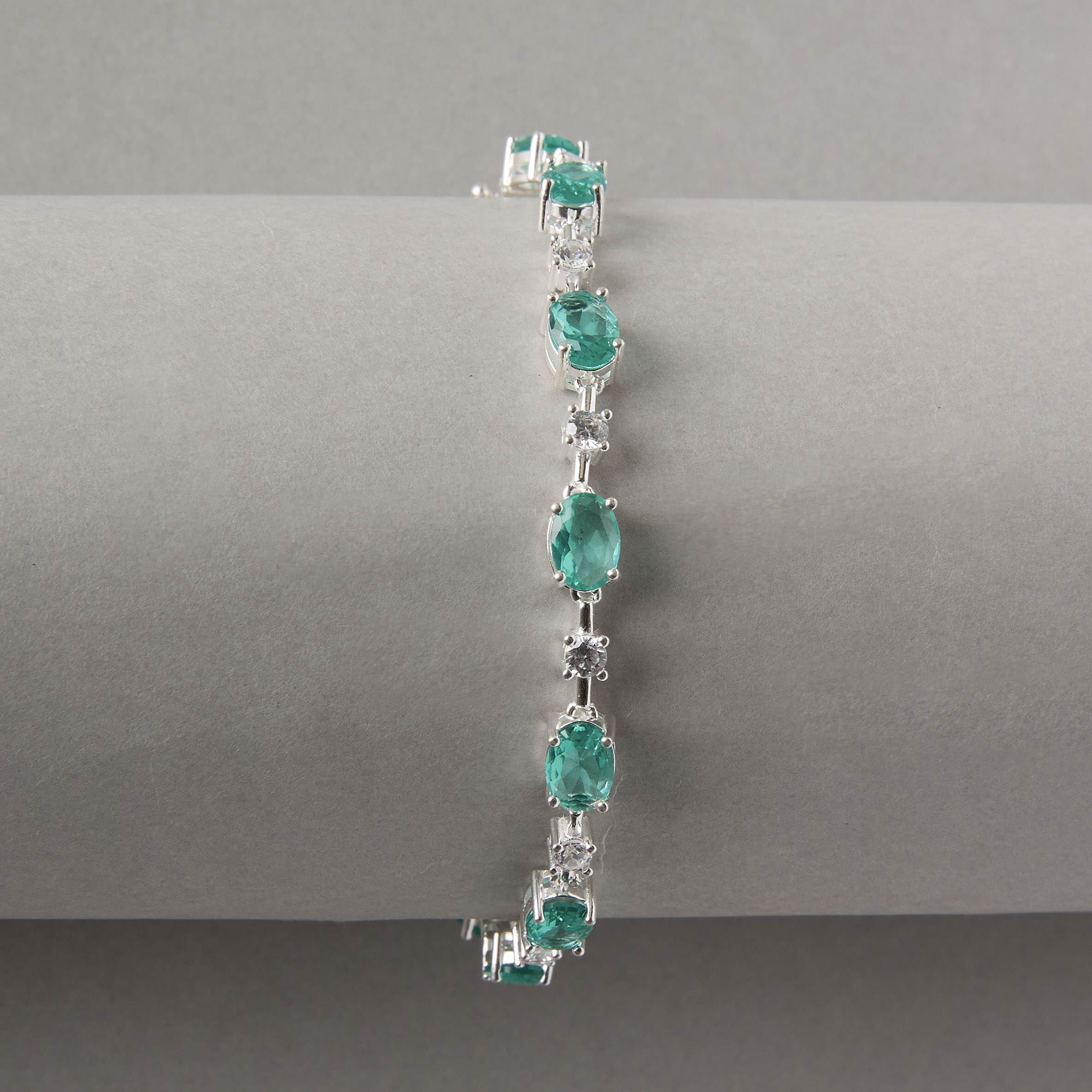 Pulseira Riviera fio faca zircônias ovais turmalina e redondas cristal 18,5cm fecho gaveta