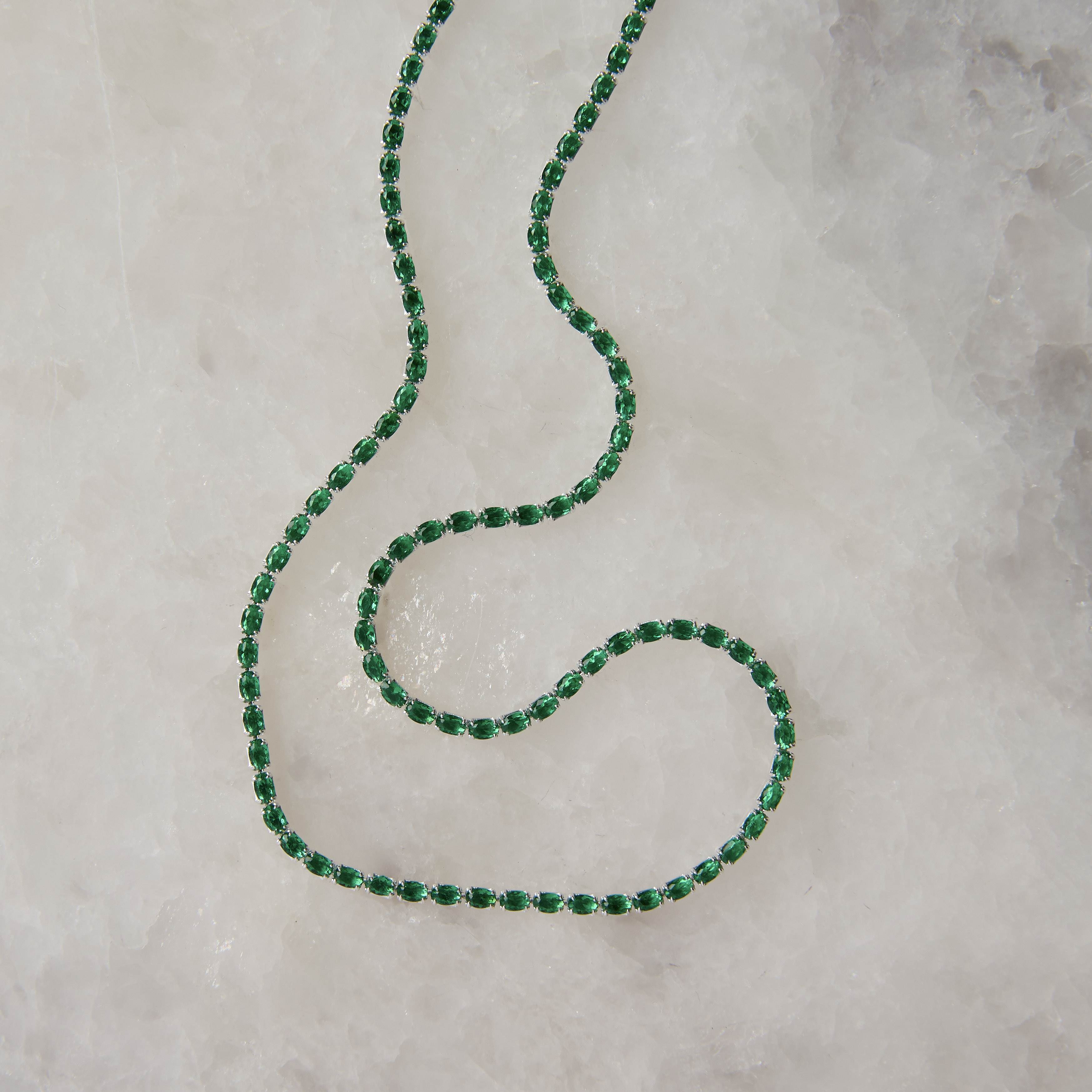 Colar Riviera zircônias ovais esmeralda 2.1 40+5cm