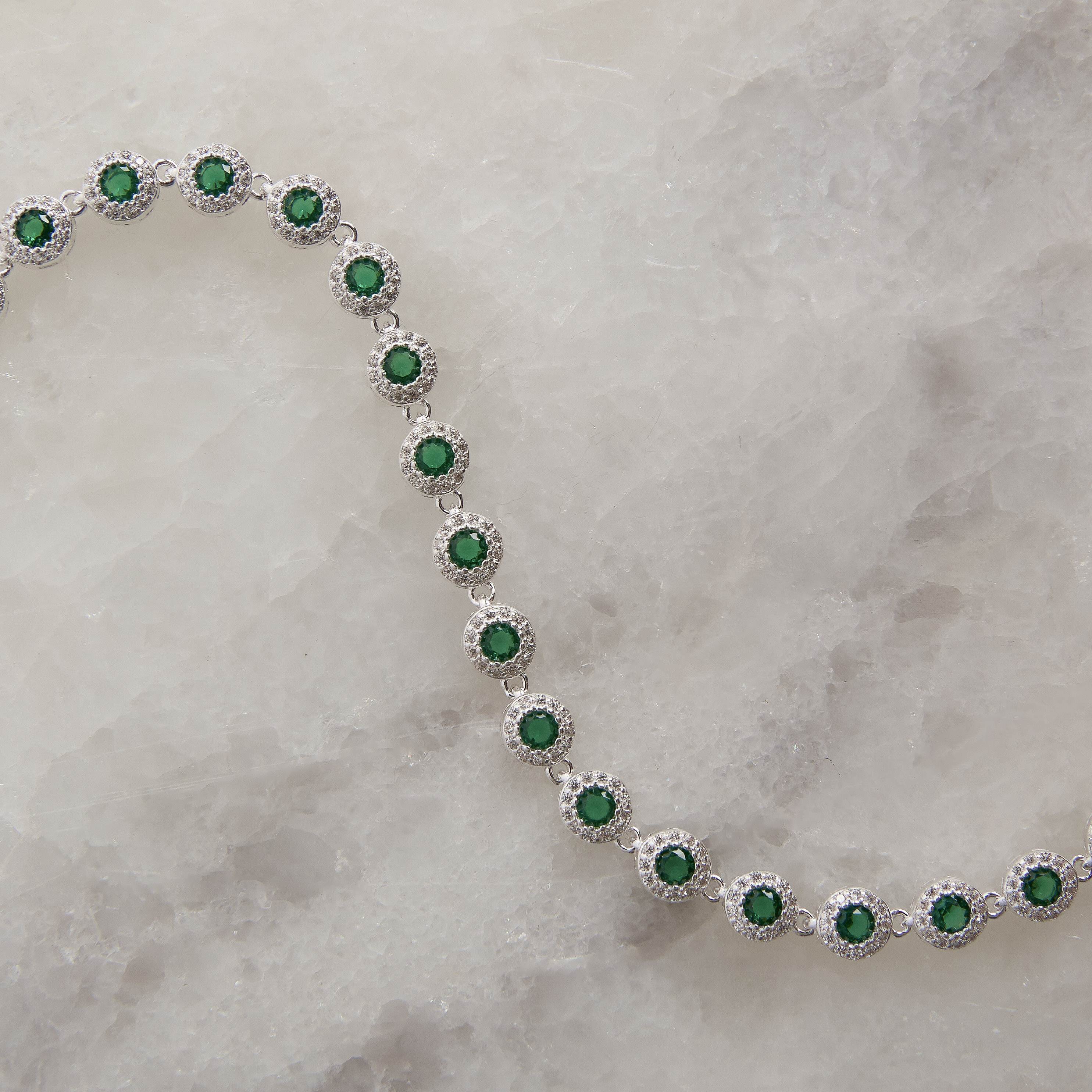 Pulseira Riviera 5.7 zircônias esmeralda 19cm com 2 fechos