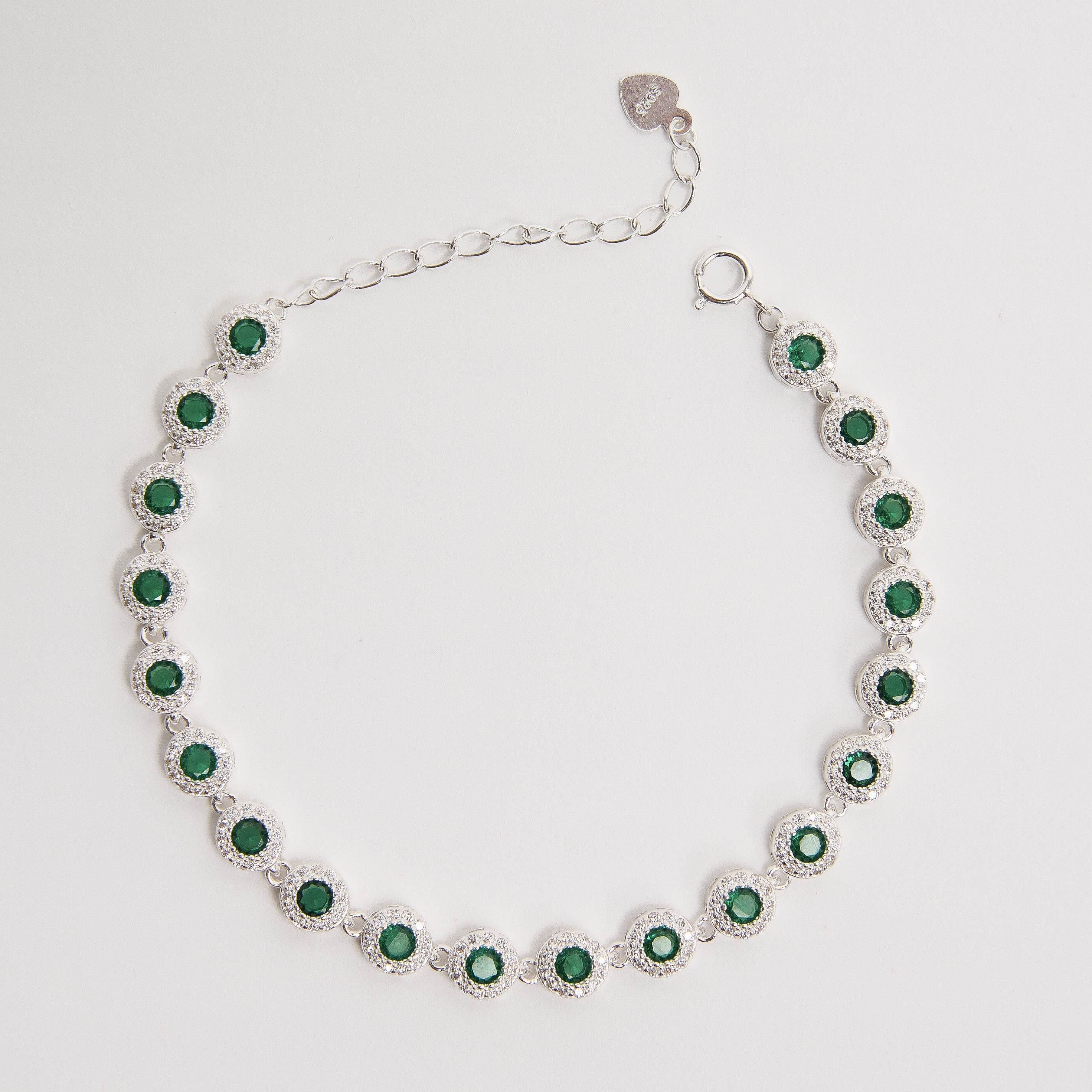 Pulseira Riviera 5.7 zircônias esmeralda 16+4cm
