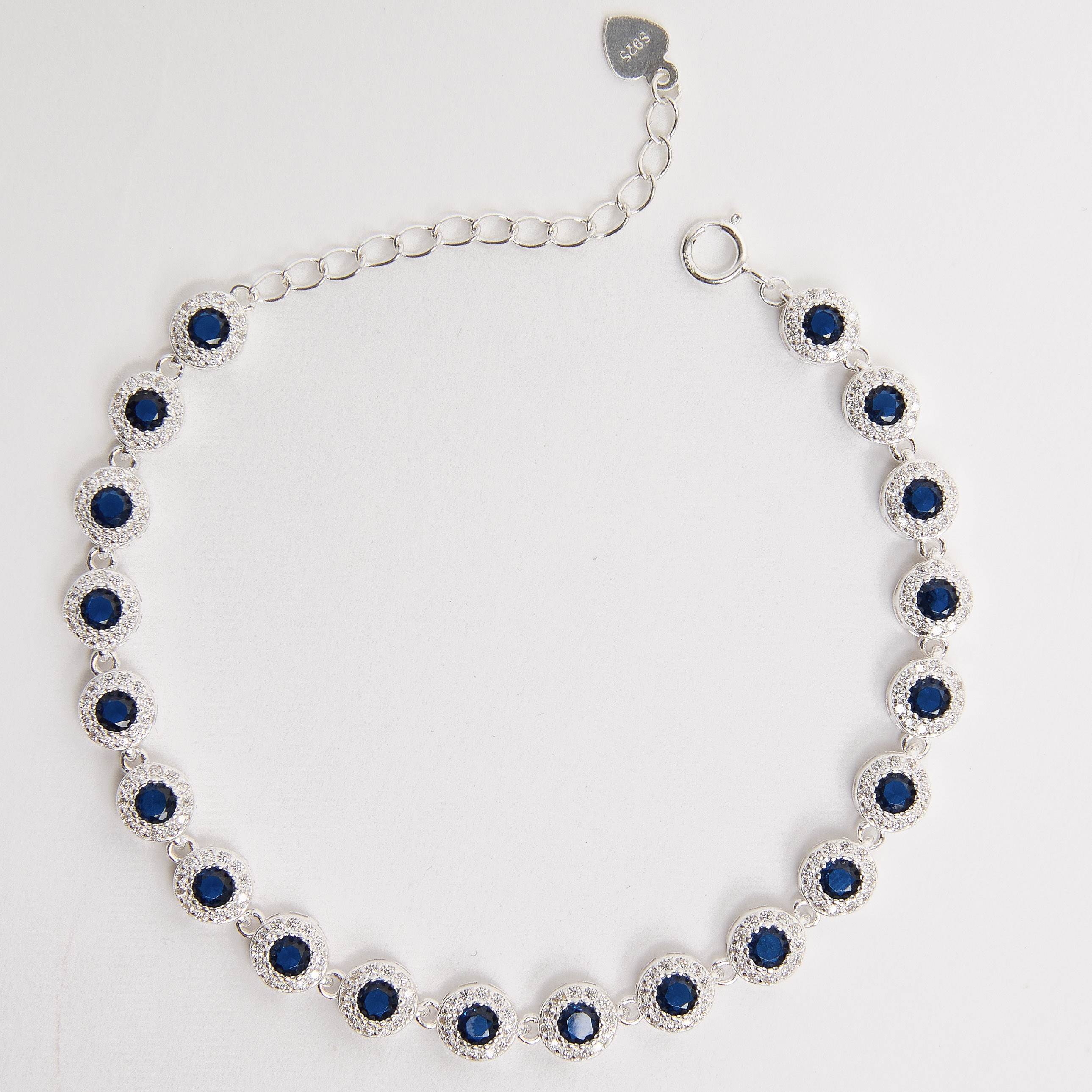 Pulseira Riviera 5.7 zircônias safira 16+4cm
