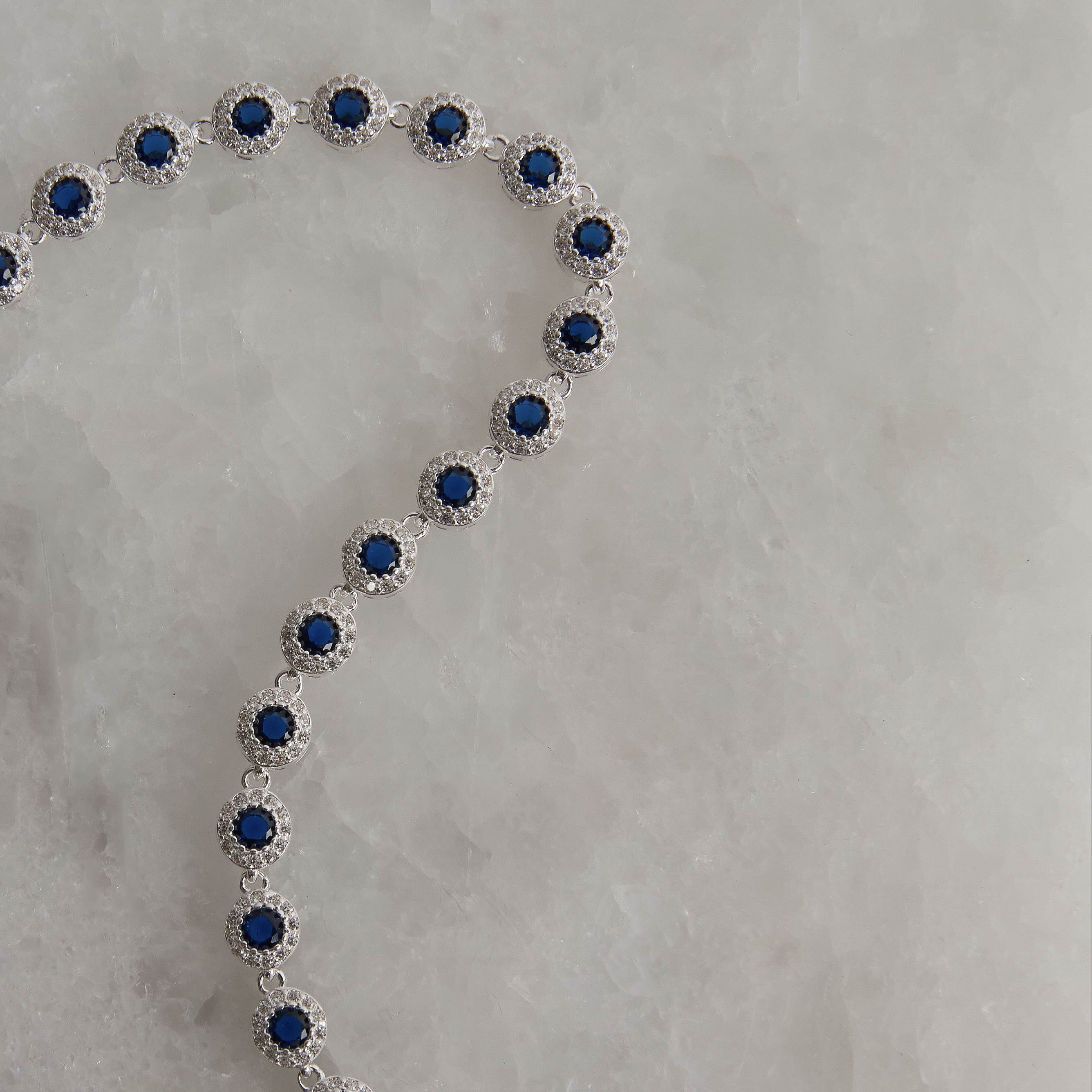 Pulseira Riviera 5.7 zircônias safira 16+4cm