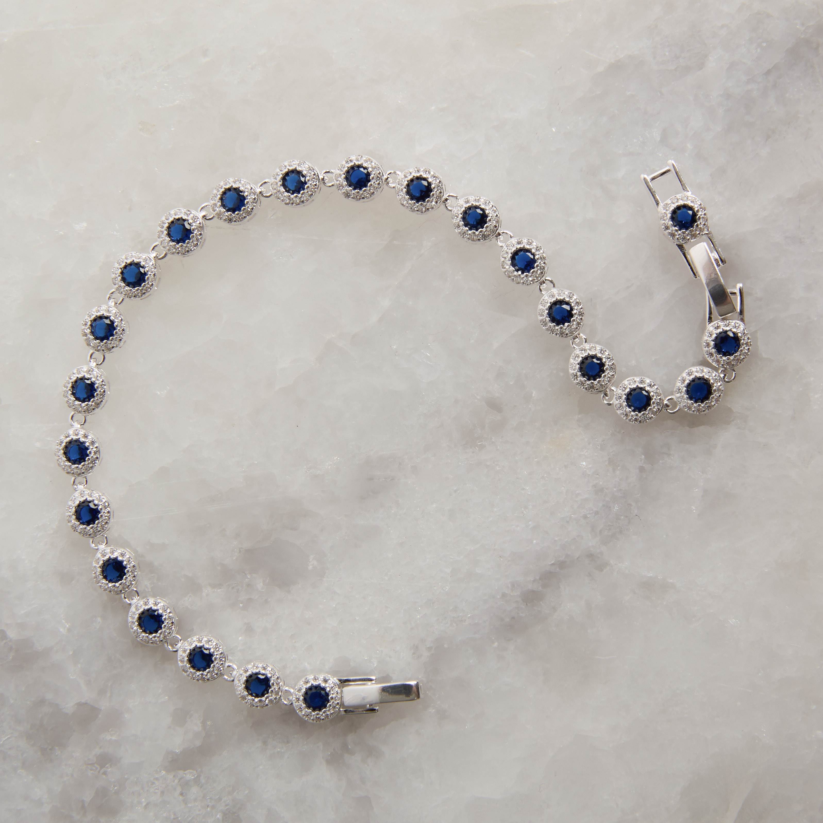 Pulseira Riviera 5.7 zircônias safira 19cm com 2 fechos