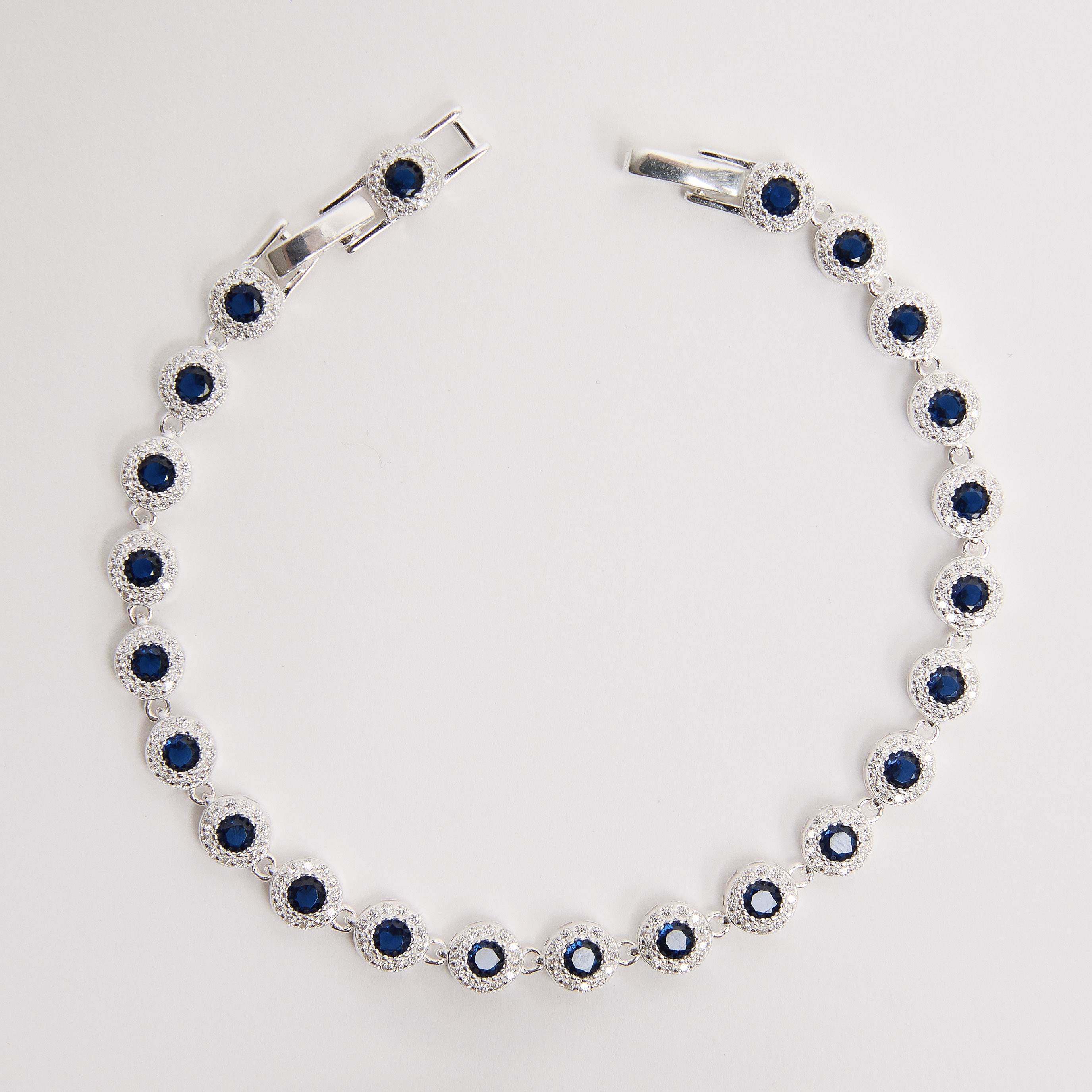 Pulseira Riviera 5.7 zircônias safira 19cm com 2 fechos