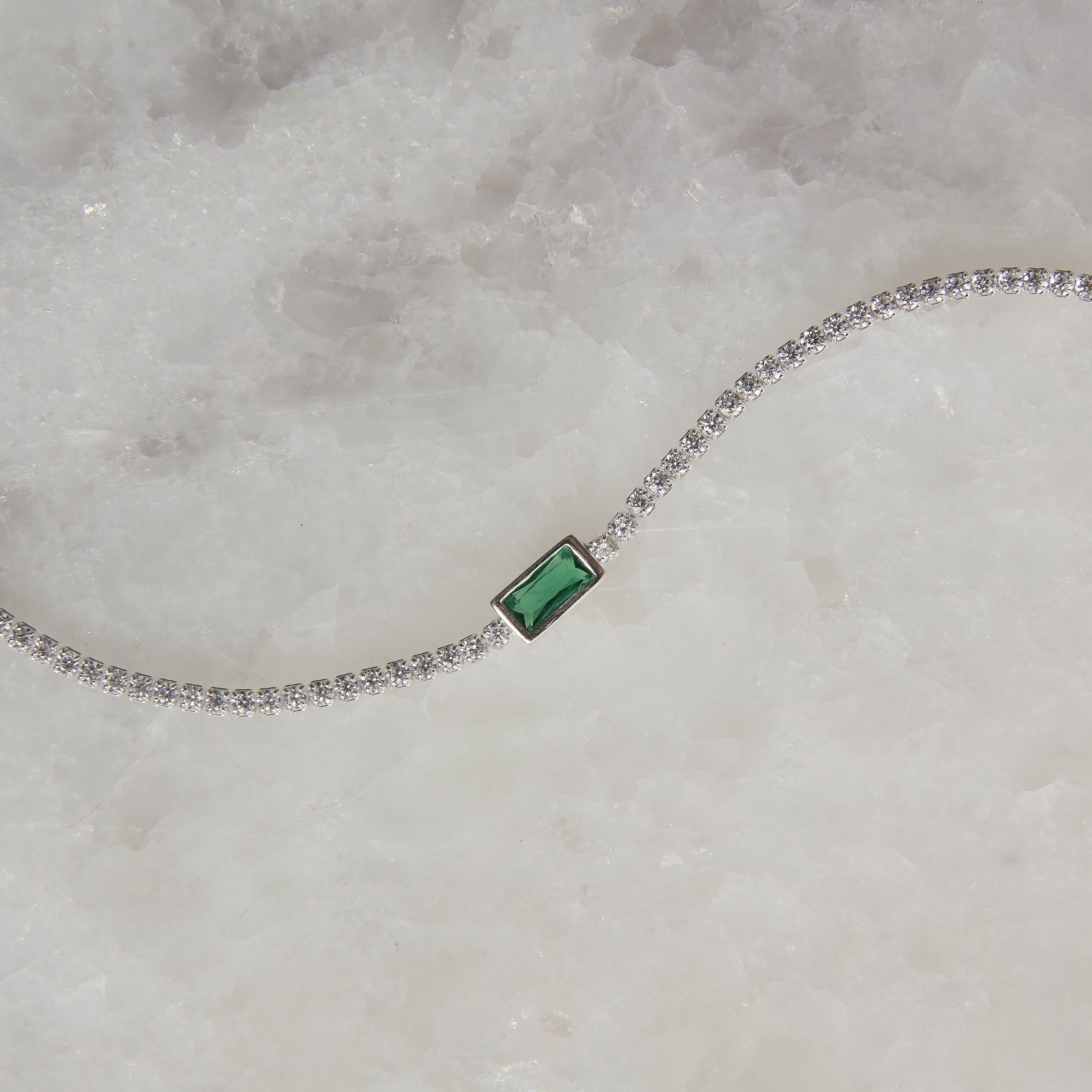 Pulseira Riviera 2.0 com zircônia retangular esmeralda 6mm 16+4cm