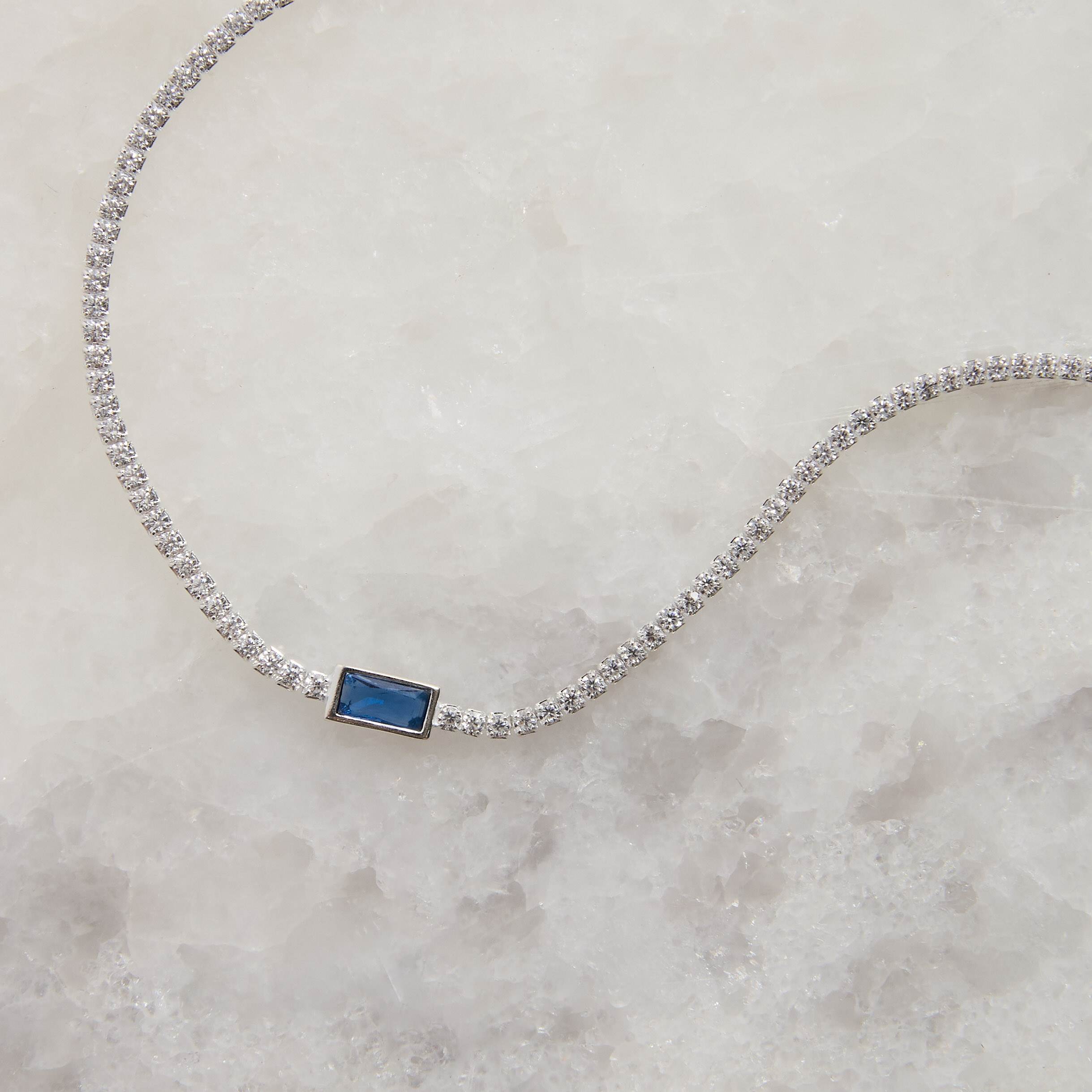 Pulseira Riviera 2.0 com zircônia retangular safira 6mm 16+4cm