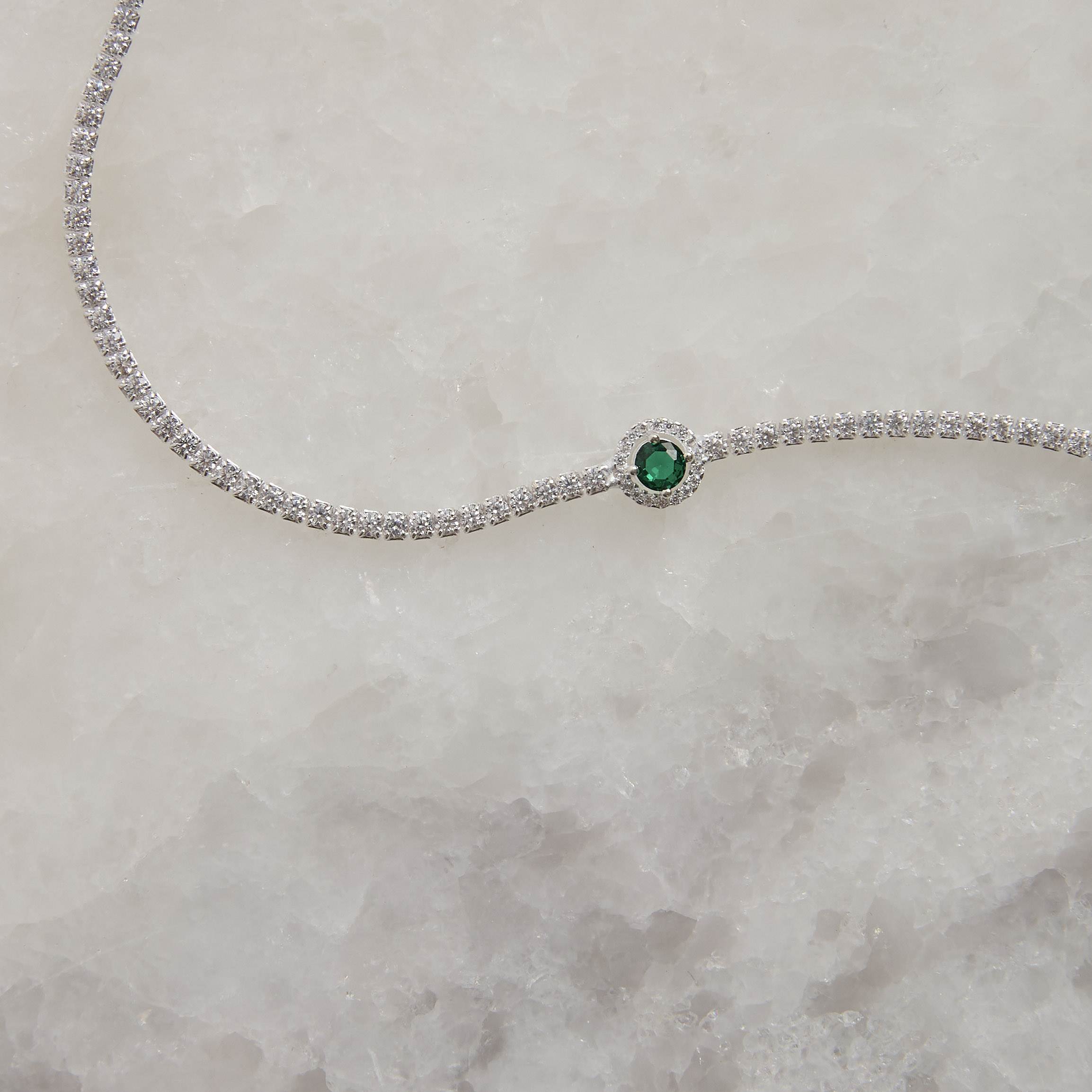Pulseira Riviera 2mm com círculo vazado cravejado esmeralda 16+4cm