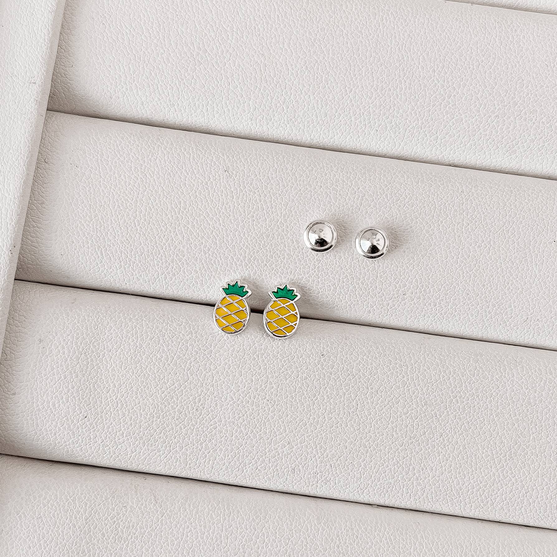 Imagem Secundária Brinco infantil abacaxi resina 8mm tarraxa baby