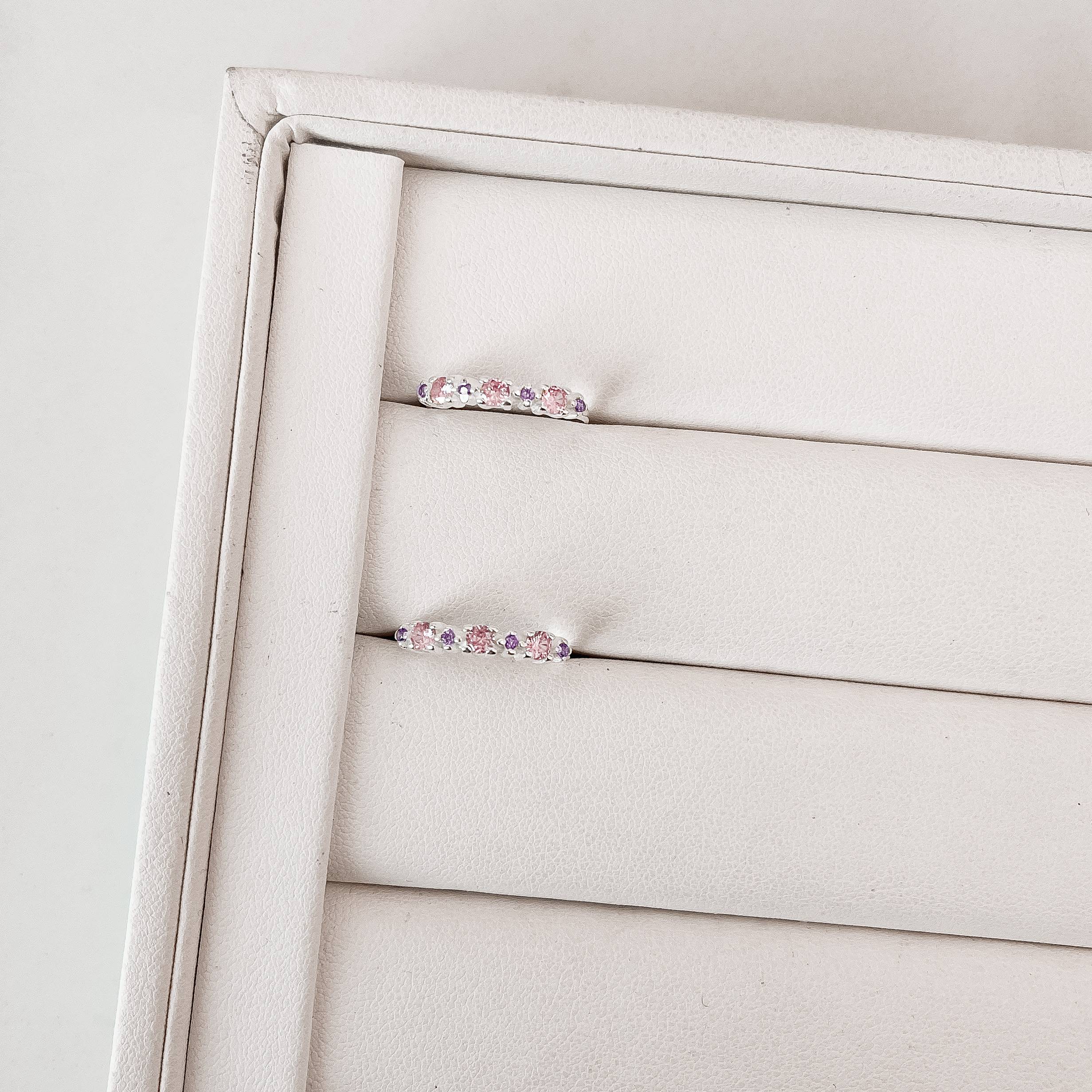 Imagem Secundária Anel zircônias redonda rosa e lilás