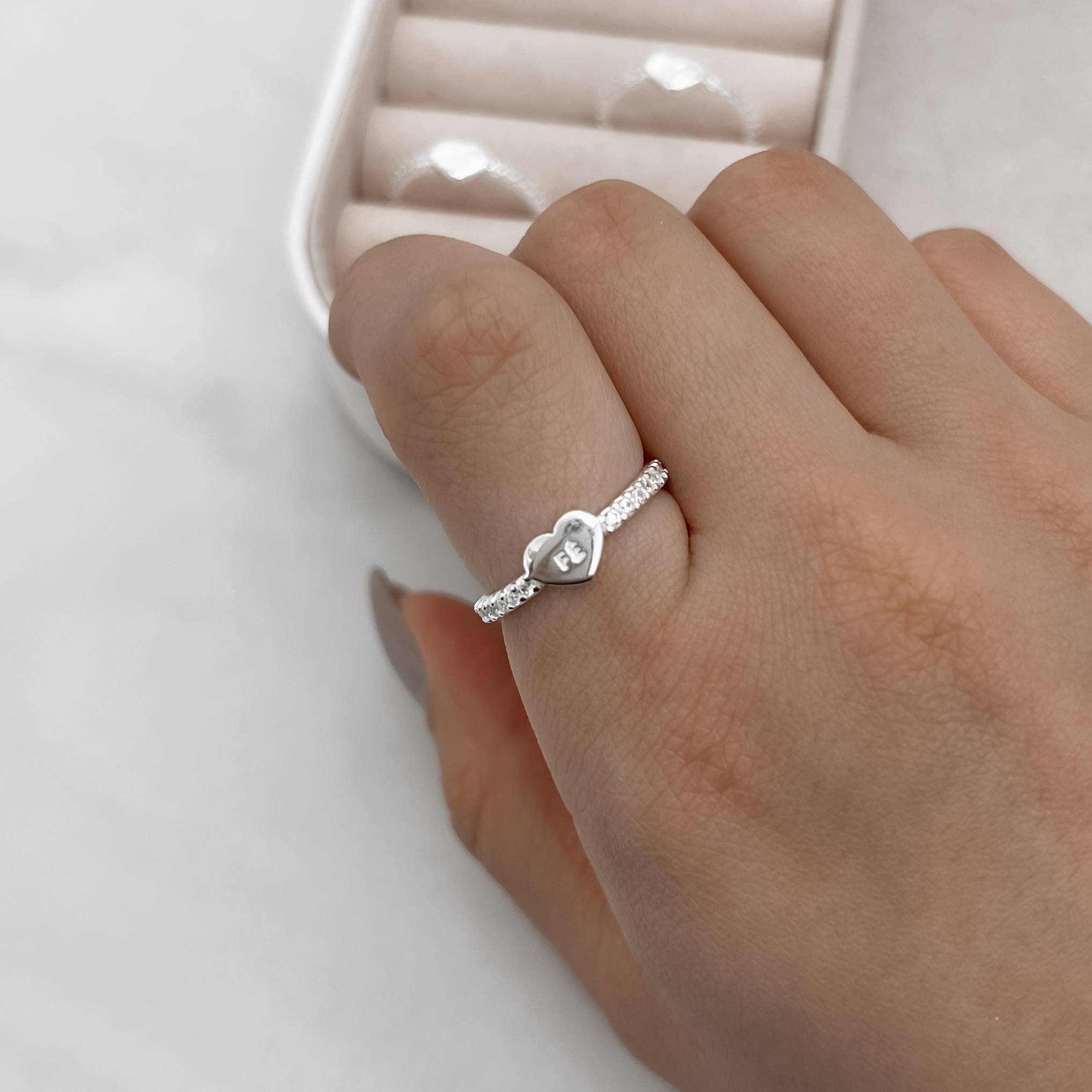 Imagem Secundária Anel coração escrito fé com cravejado