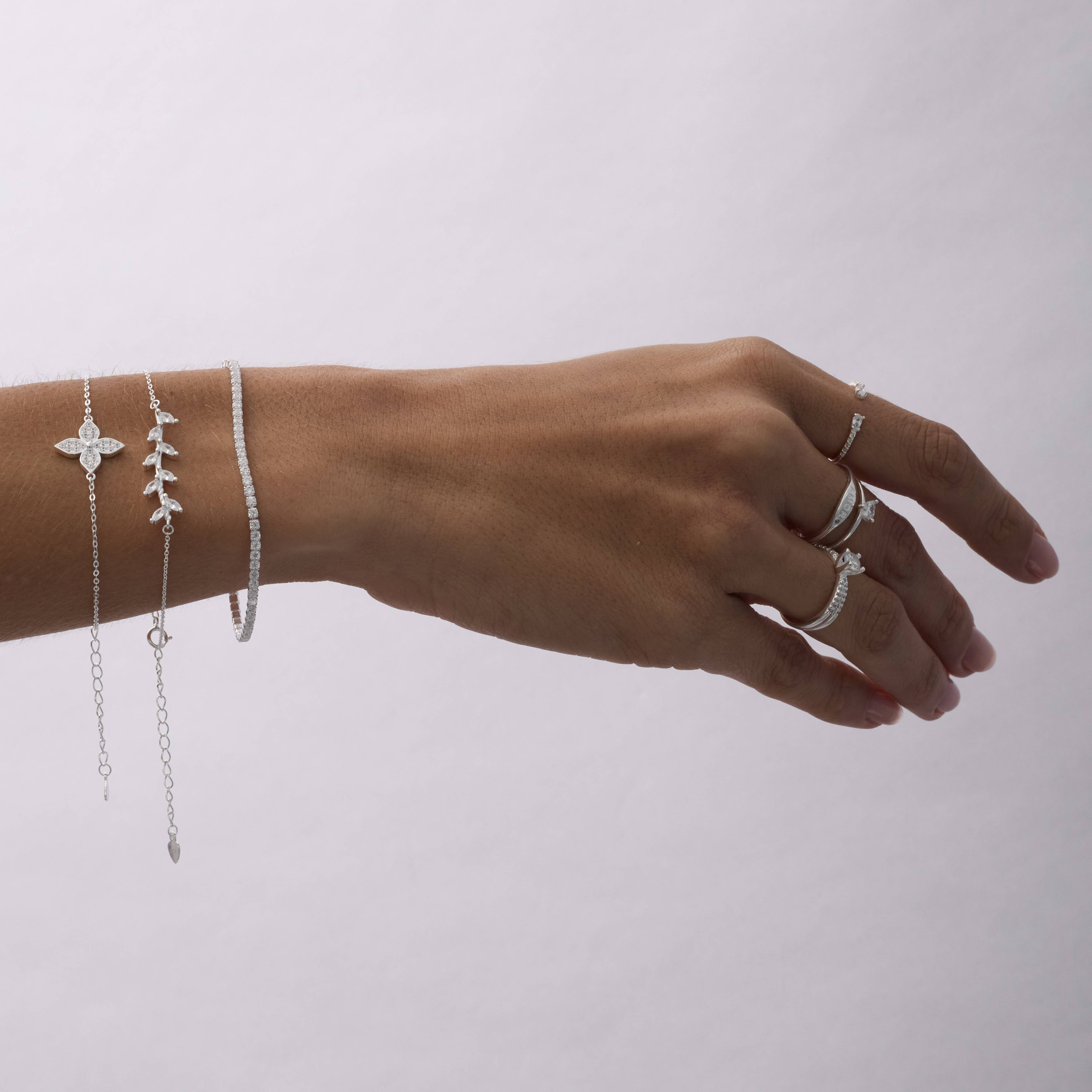 Imagem Secundária Pulseira entremeio flor cravejada 15mm 16+4cm