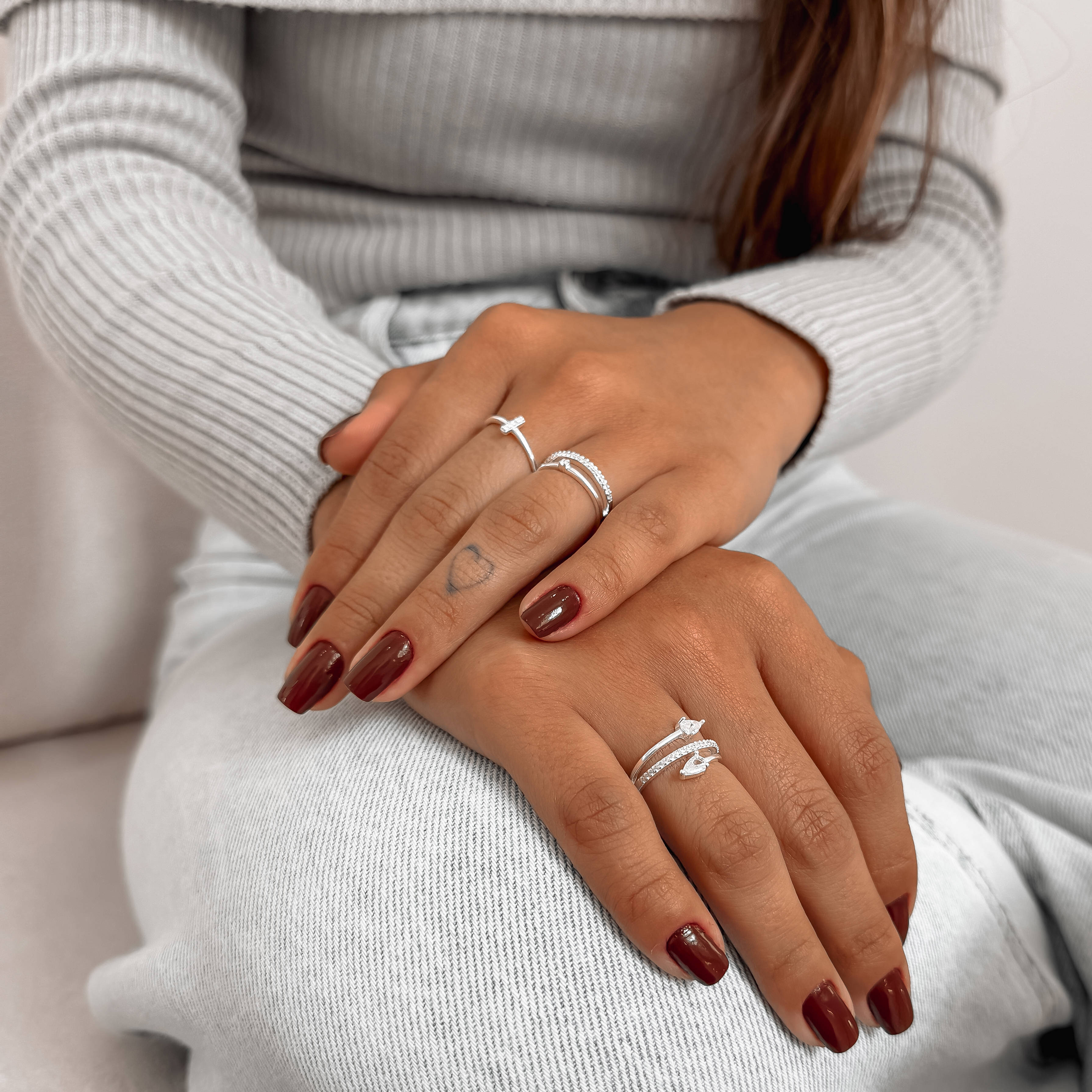 Imagem Secundária Anel duplo solitário com meia aliança