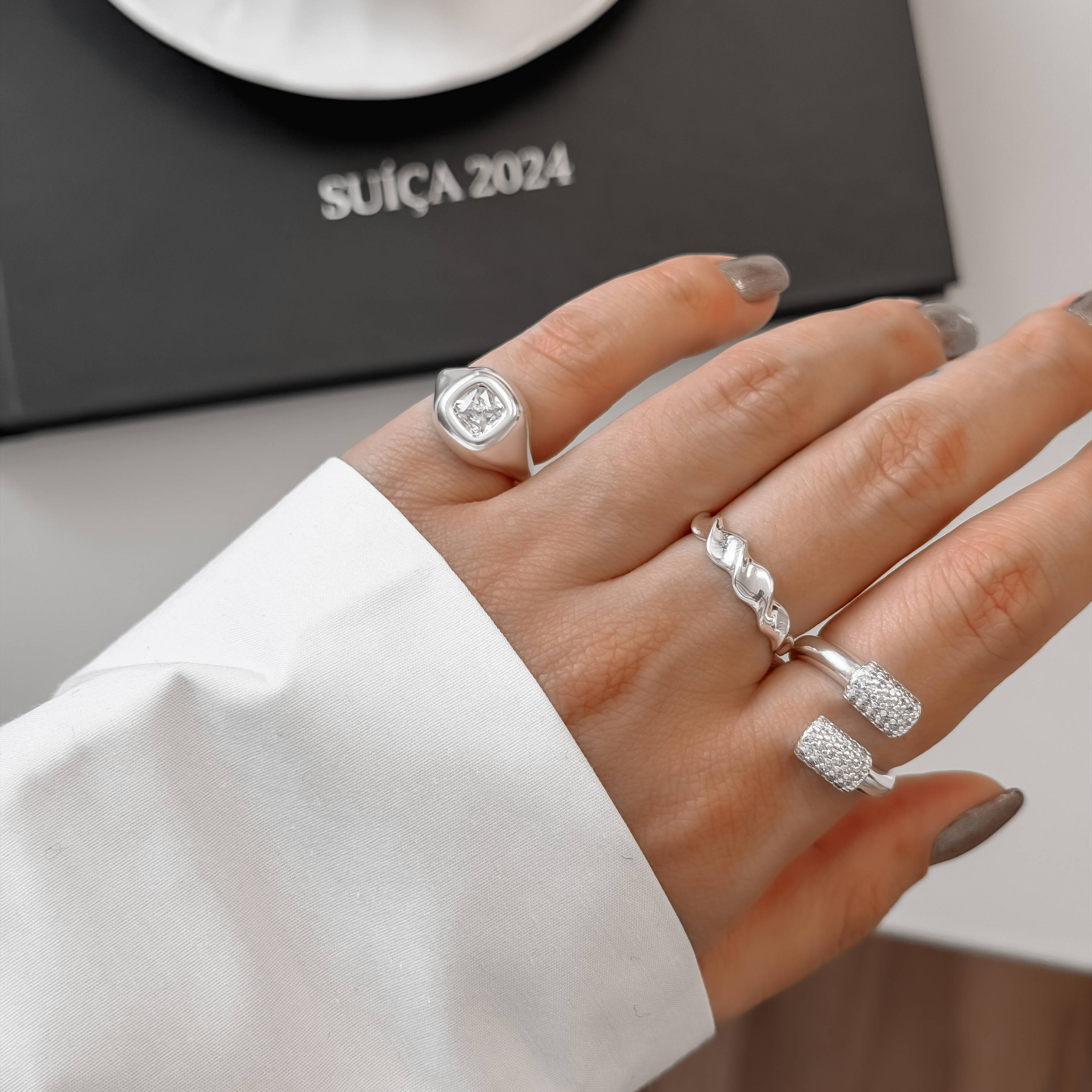 Imagem Secundária Anel pontas cravejadas regulável P