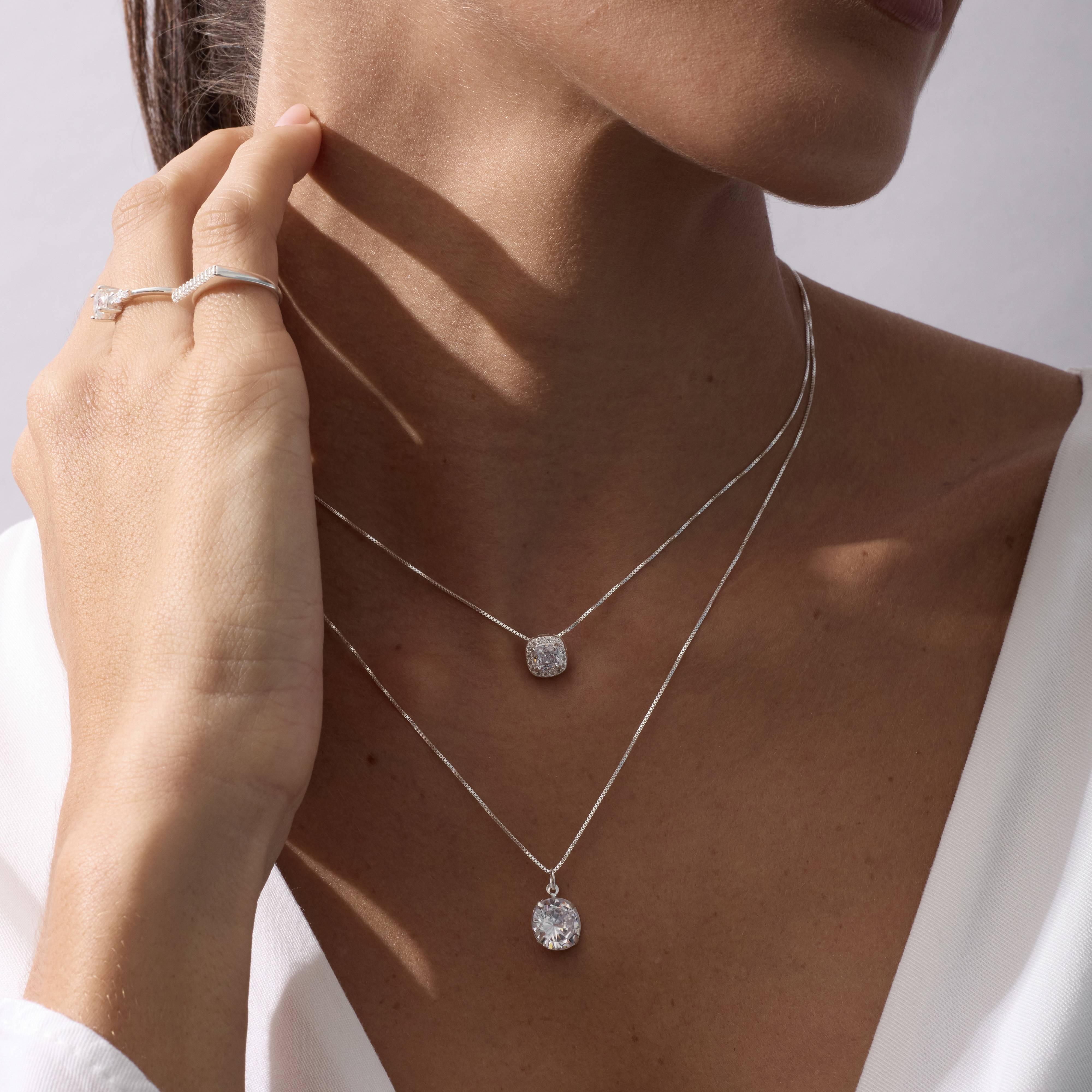 Imagem Secundária Colar pingente zircônia redonda 10mm 45cm