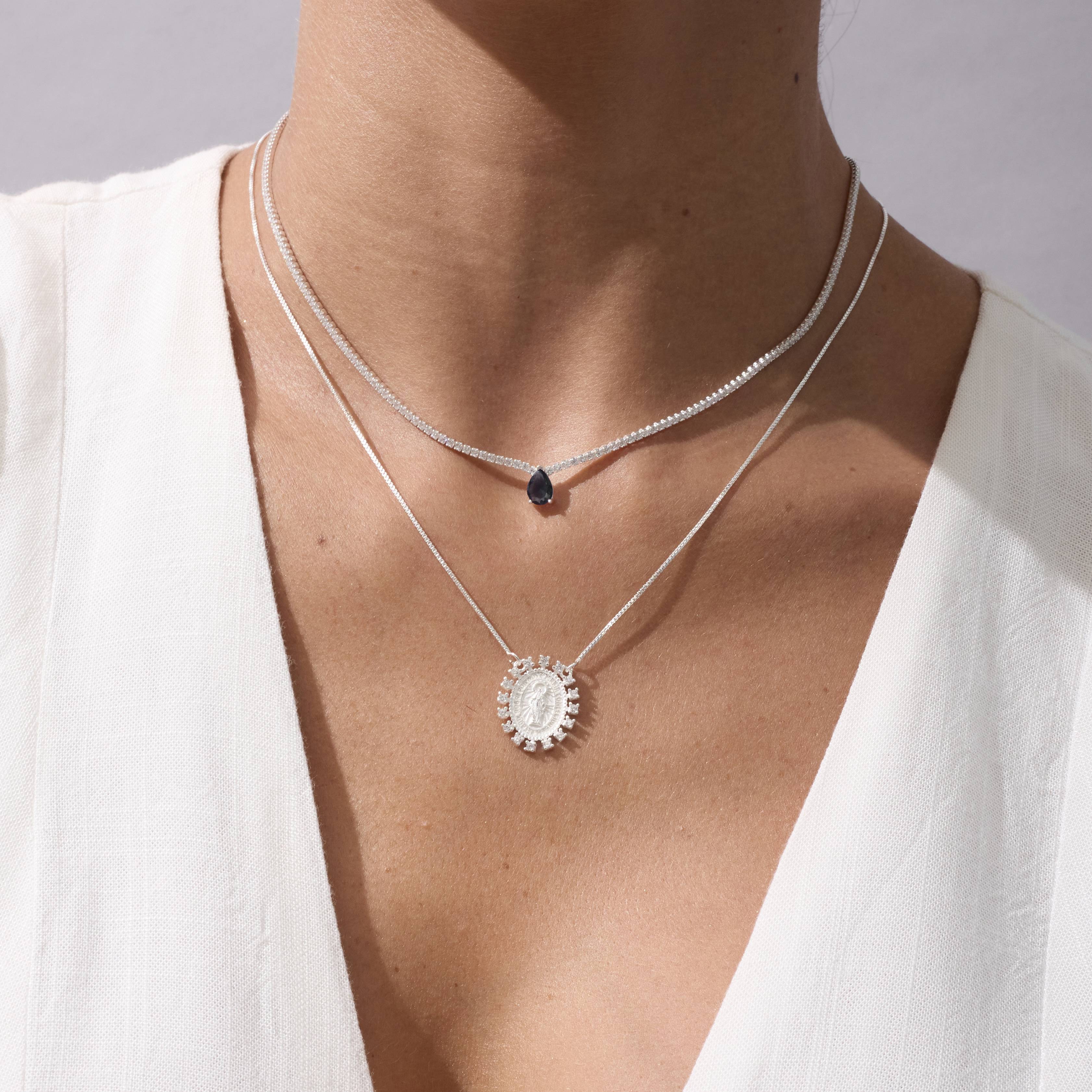 Imagem Secundária Colar Riviera 1.7 com zircônia gota azul 7mm 40+5cm