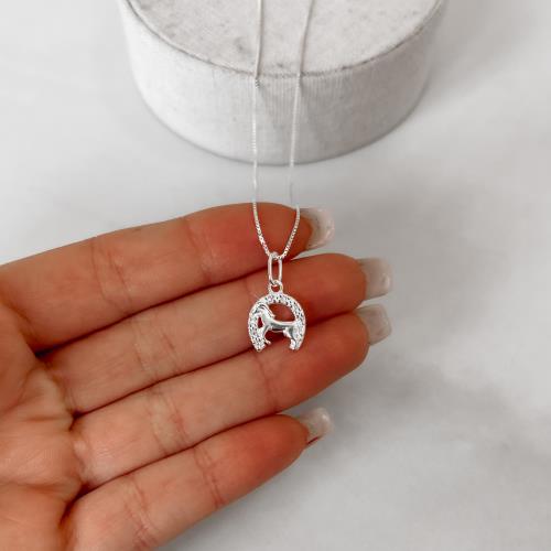 Colar pingente cavalo e ferradura 11mm 45cm