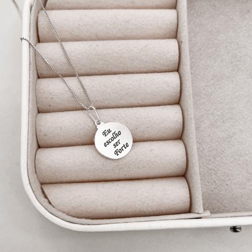 Colar pingente medalha eu escolho ser forte 15mm 45cm