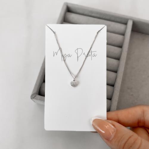 Colar pingente coração todo cravejado 6mm 40cm