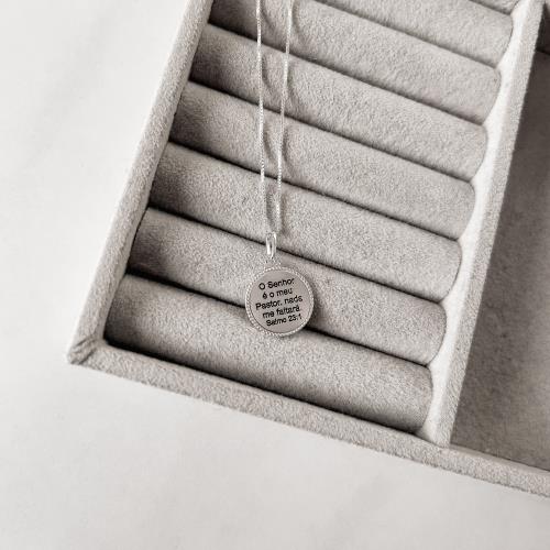 Colar pingente medalha Salmo 23:1 envelhecido 15mm 45cm