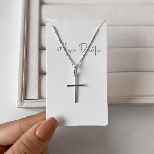 Colar pingente cruz palito 21mm 45cm