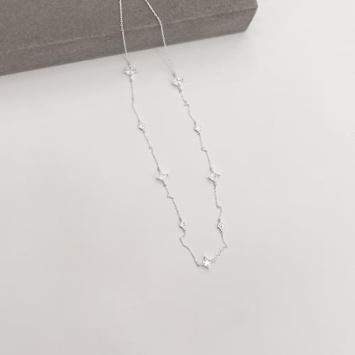 Colar entremeio zircônias redonda 3mm e losango 6mm 40+5cm