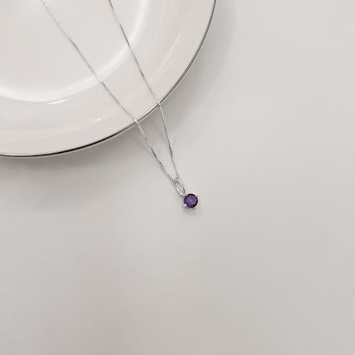 Colar pingente zircônia redonda ametista 5mm 40cm