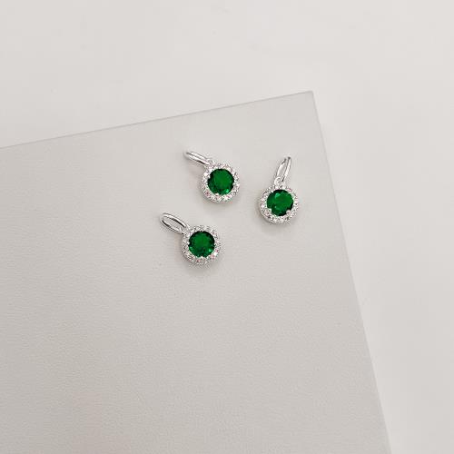 Pingente zircônia redonda esmeralda com cravejado 8mm 