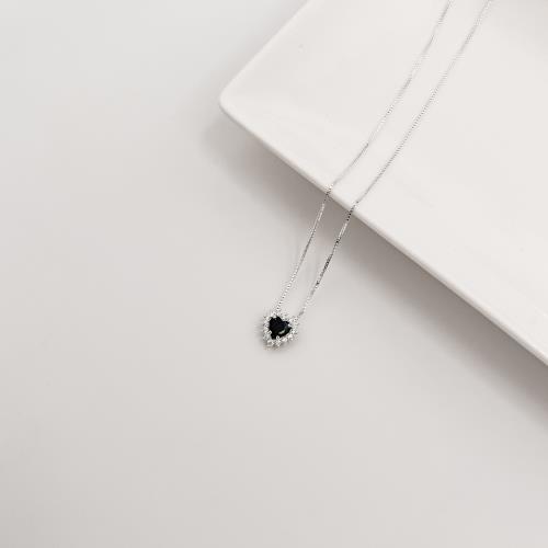 Colar zircônia coração ônix com cravejado 9mm 45cm