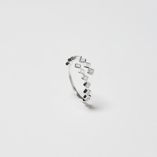 Anel aberto losangos cravejados