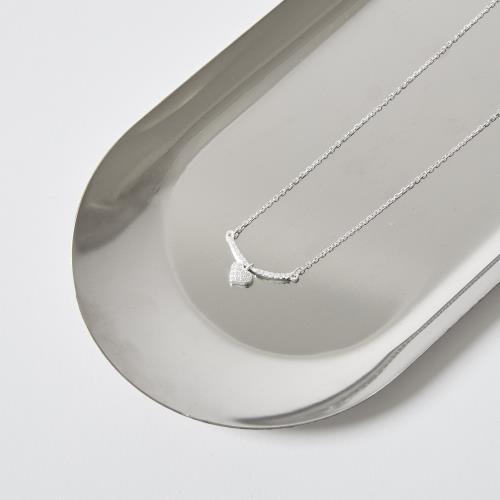 Colar entremeio curva cravejada 17mm pingente coração cravejado 50cm