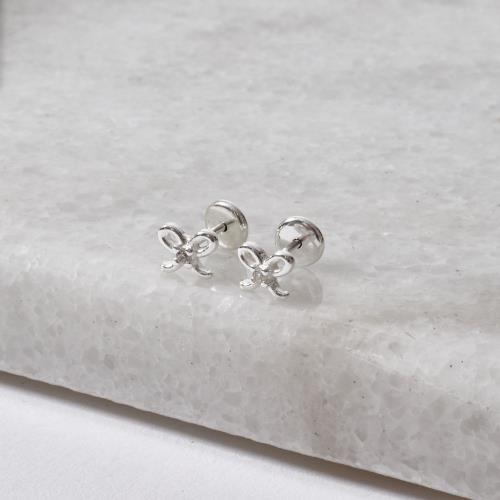 Brinco infantil laço com zircônia 6mm tarraxa baby