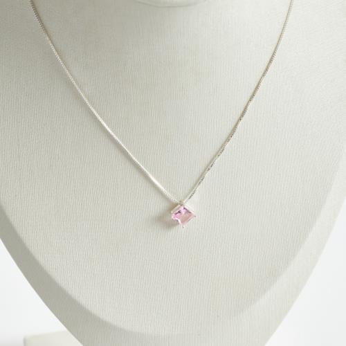 Colar zircônia losango rosa 10mm 45cm