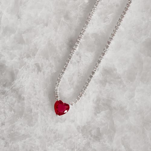 Colar Riviera 2.1 com zircônia coração rubi 9mm 40+5cm