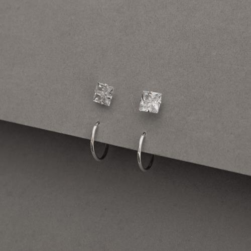 Dupla zircônia quadrada 6mm e argola 12mm